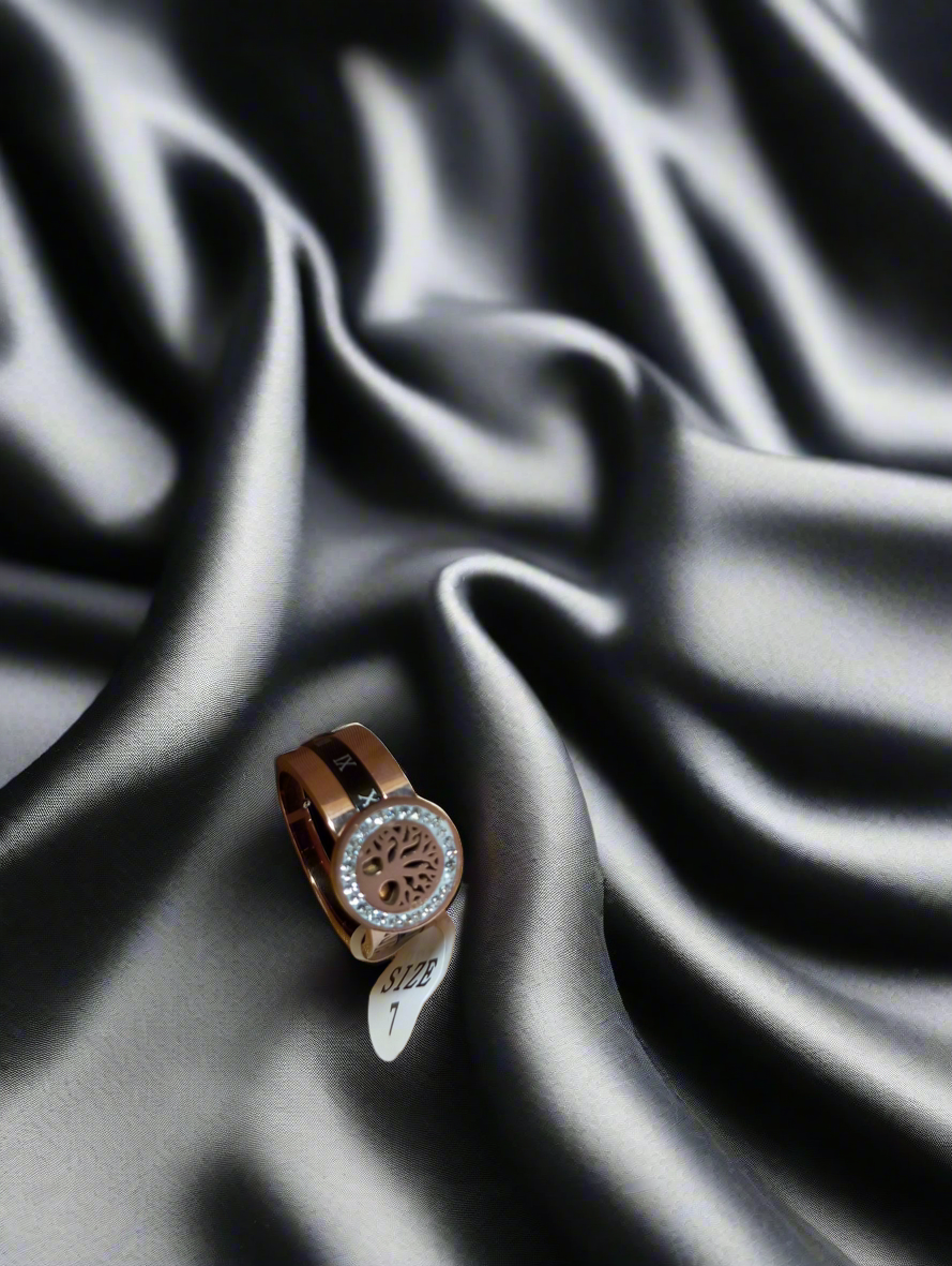 Anti Tarnish Rose Gold Ring with Tree design- Premium Quality