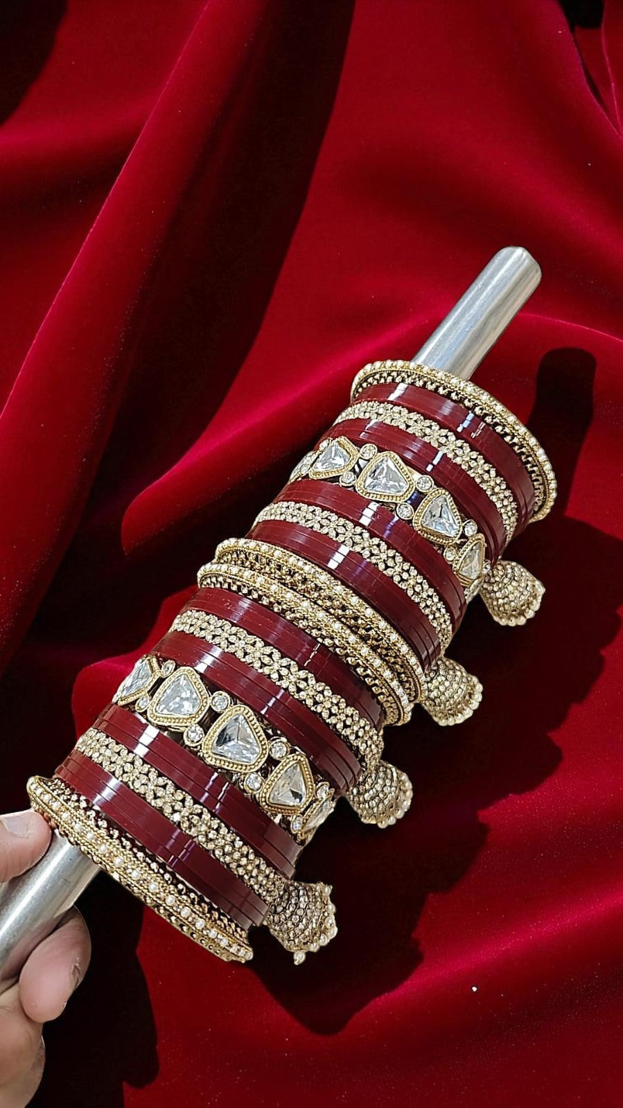 Bridal Kundan Maroon Bangles Set