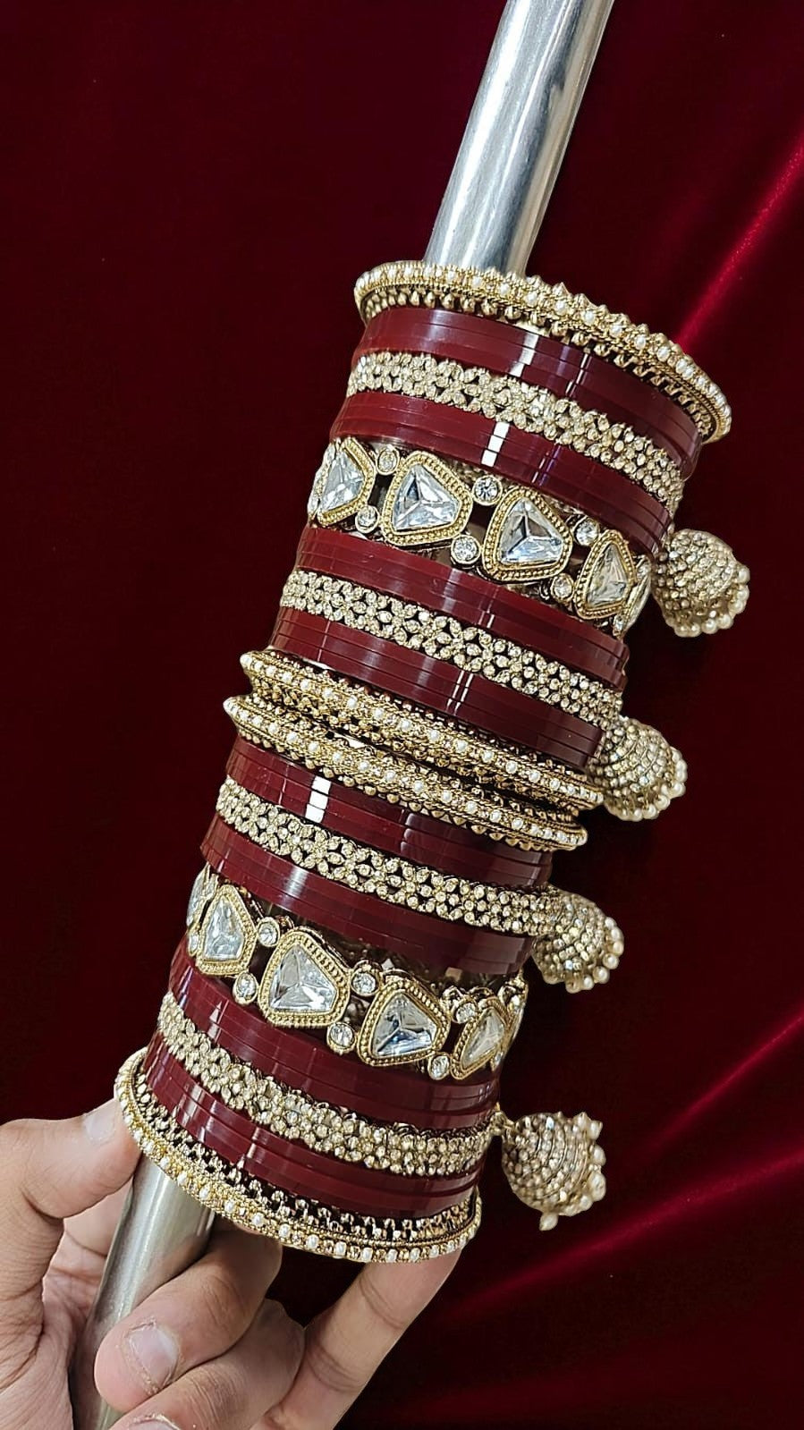 Bridal Kundan Maroon Bangles Set