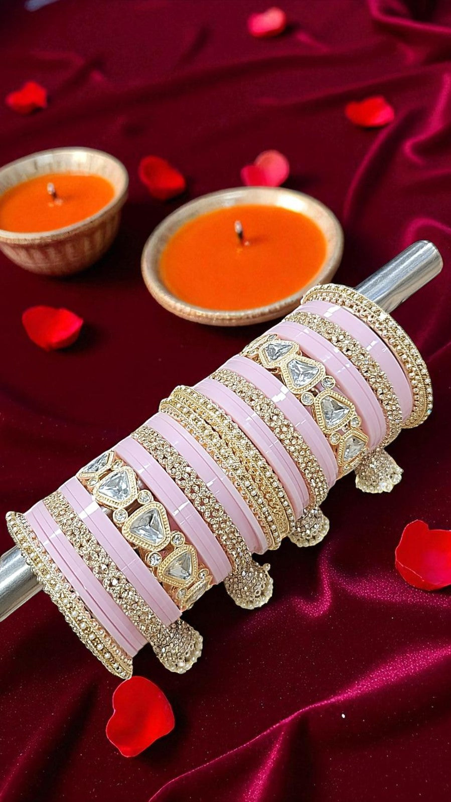 Bridal Kundan Baby Pink Gold Bangles Set