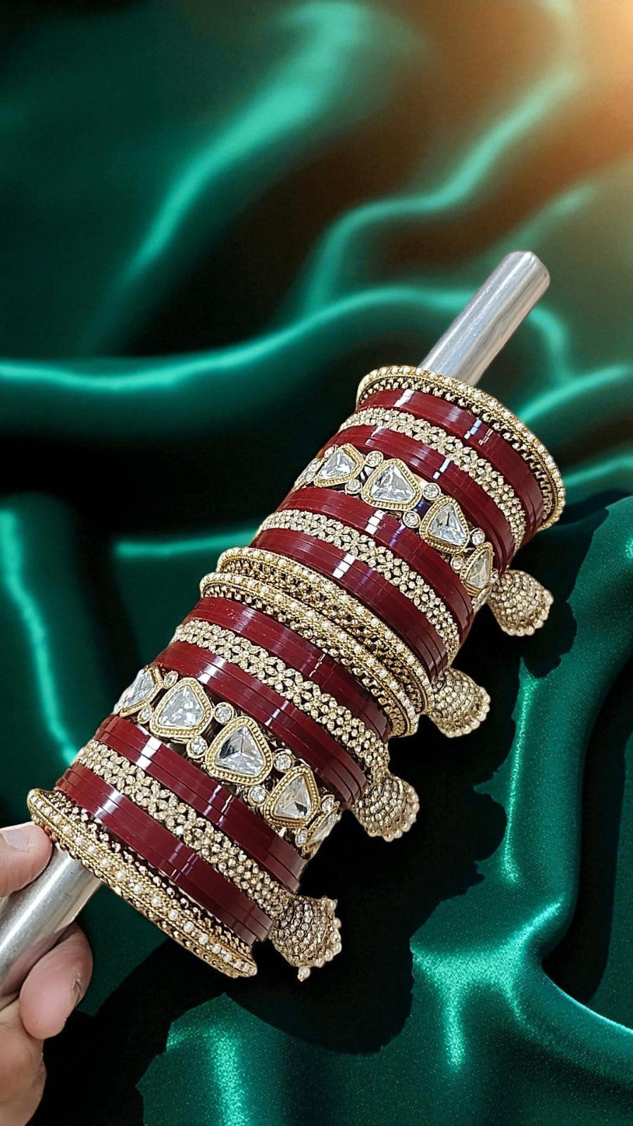 Bridal Kundan Maroon Bangles Set