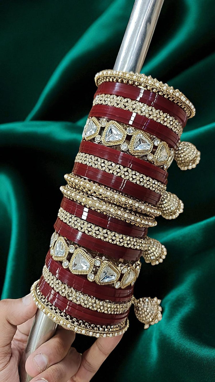 Bridal Kundan Maroon Bangles Set
