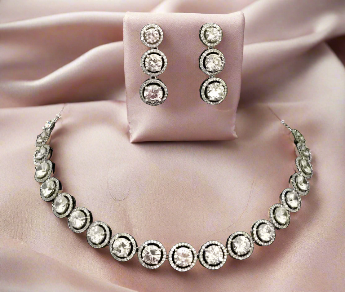 American Diamond Necklace with Drop Earrings