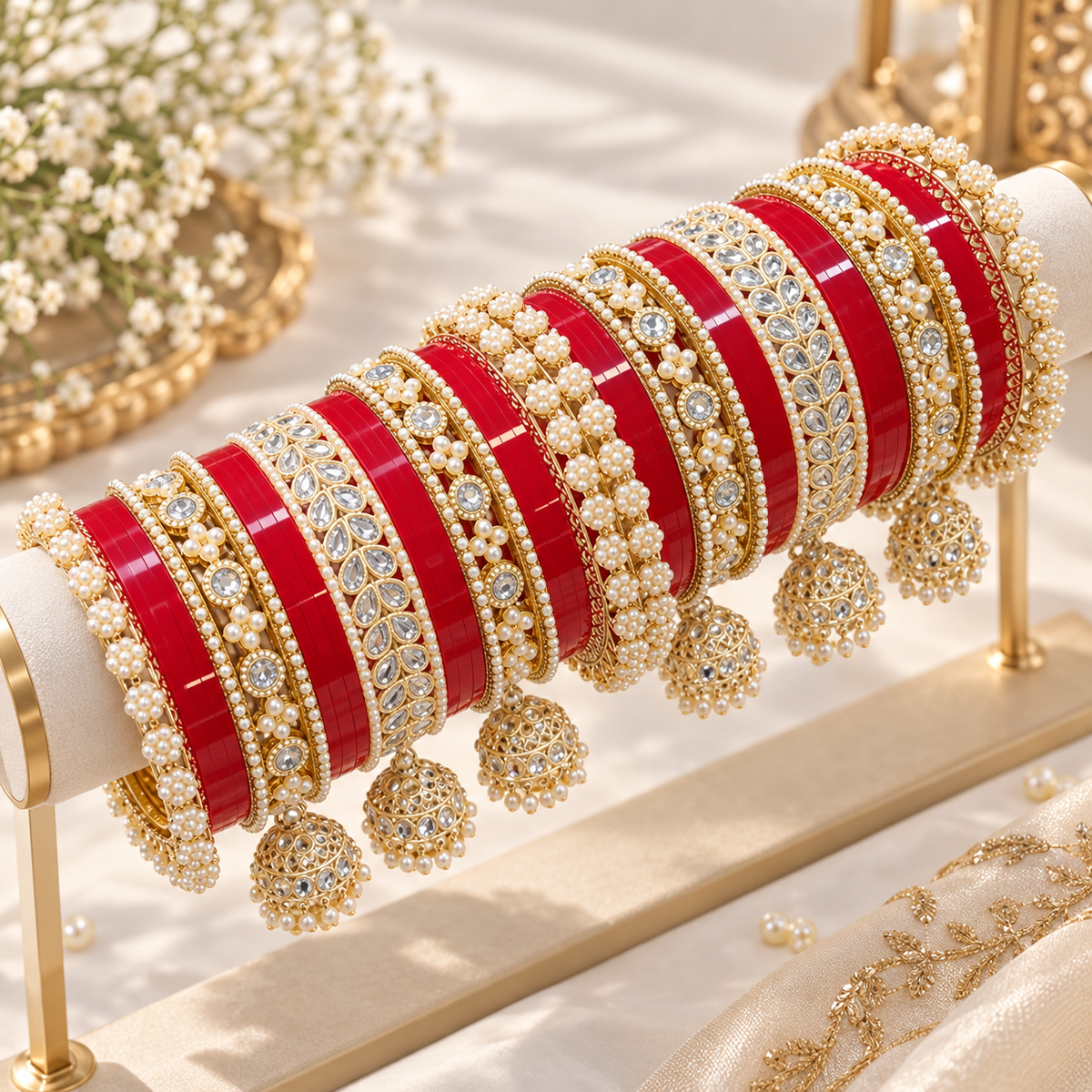 Pearl Red Bridal Chooda Set