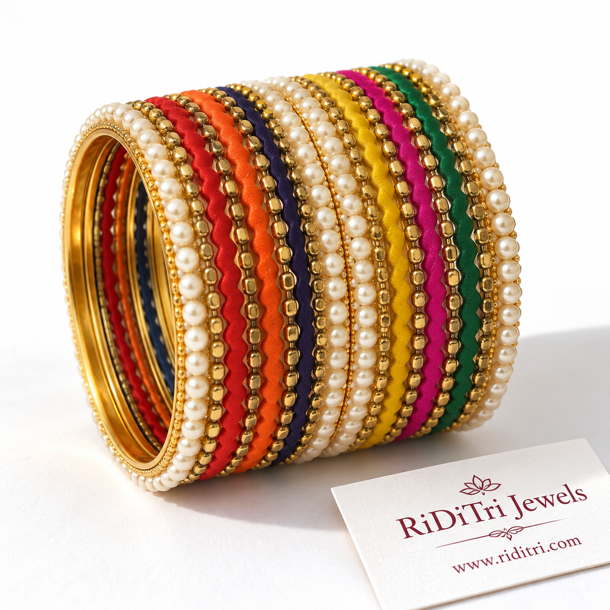 Multicolour Pearl Zig-Zag Bangles Set
