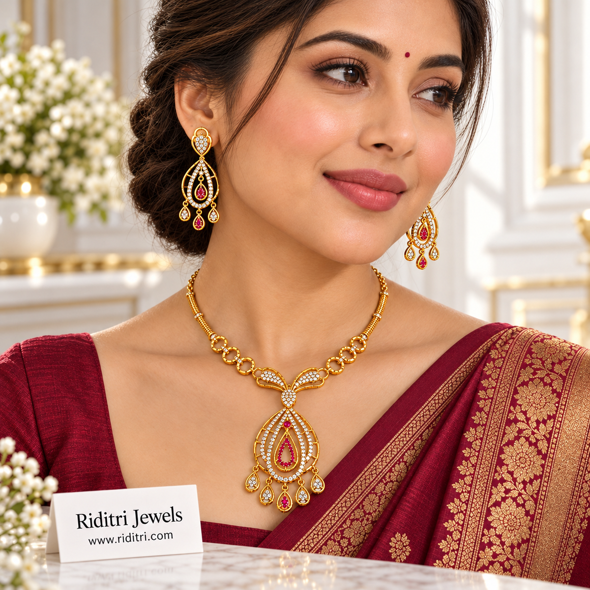 Gulnaar Gold Plated Teardrop Necklace Set