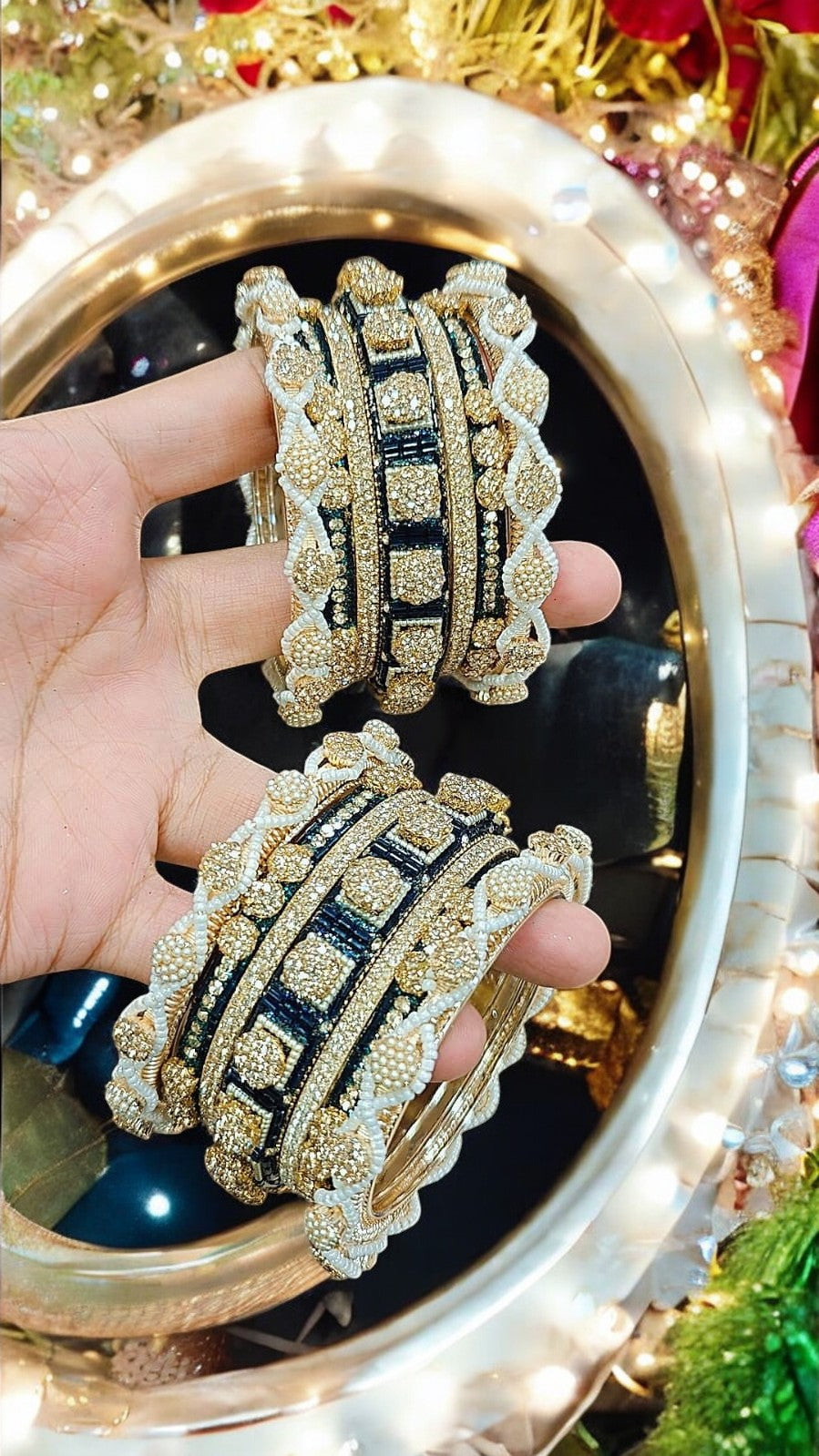 Stone Shadow Green Bangle Set