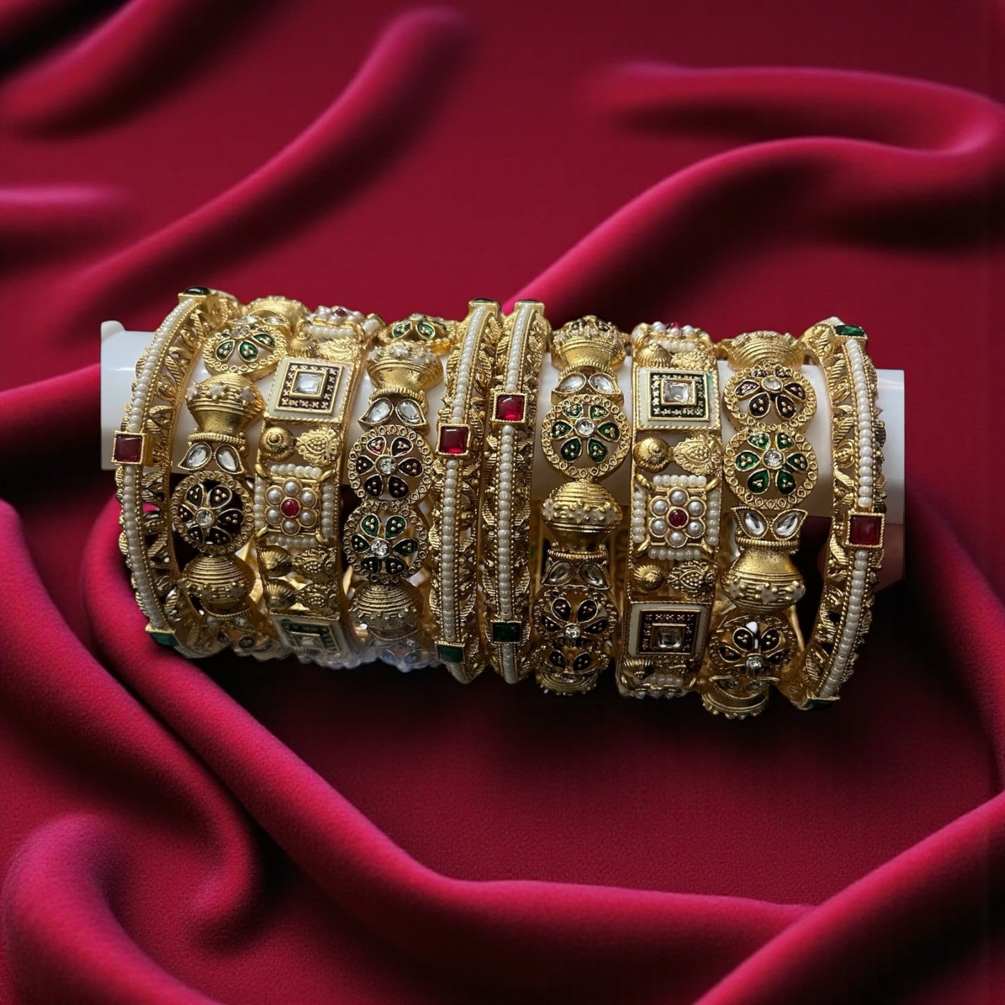 Rajwadi Meena Kundan Bridal Bangles Set