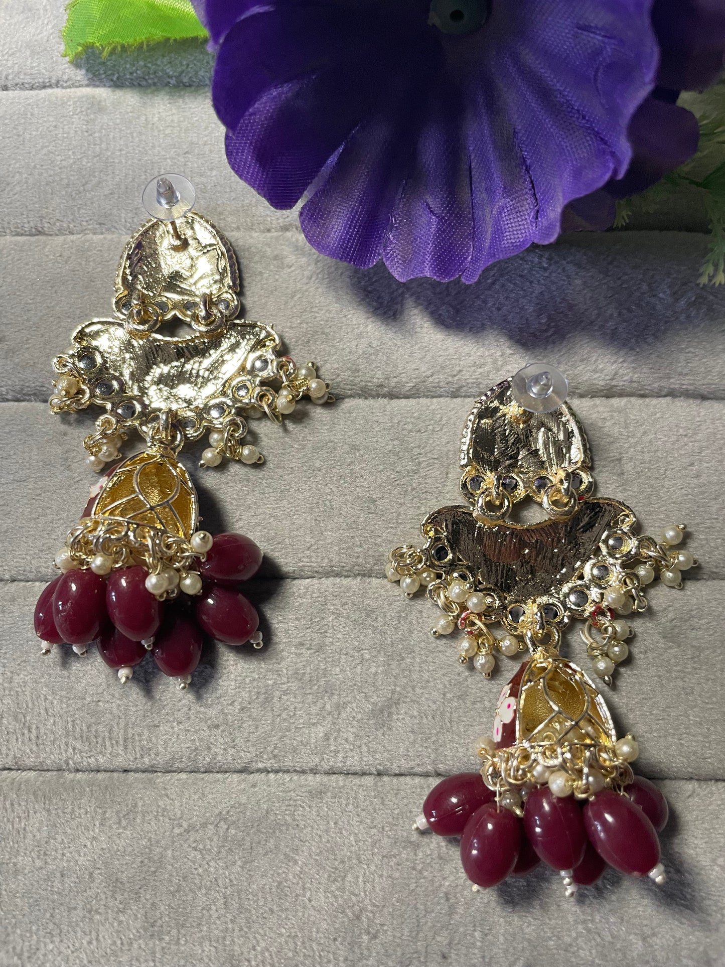 Ethnic Maroon Chandbali Earrings