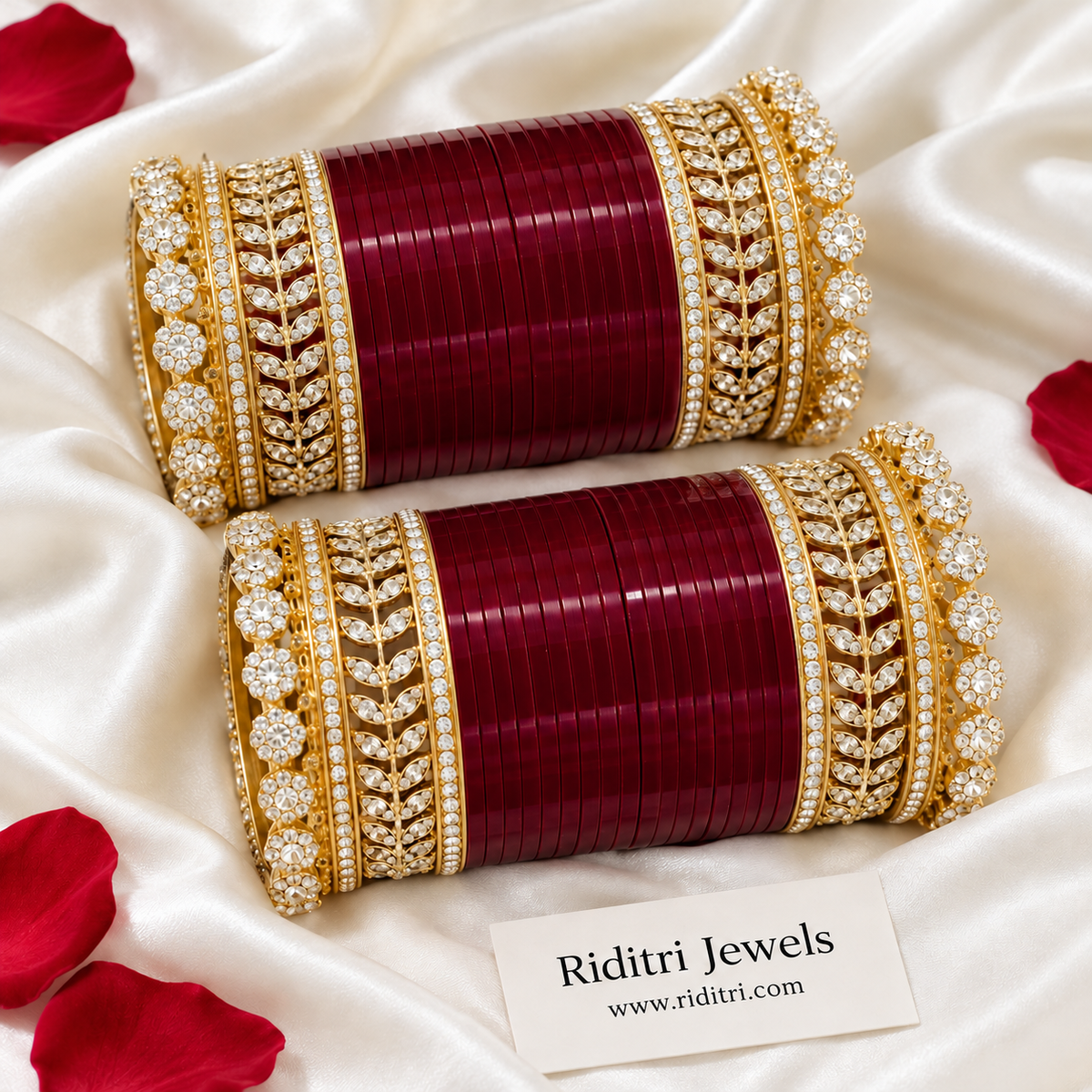 Maroon Bridal Chooda โ AD Stone Kadas โ royal maroon chooda for weddings and first Karwa Chauth, view 4