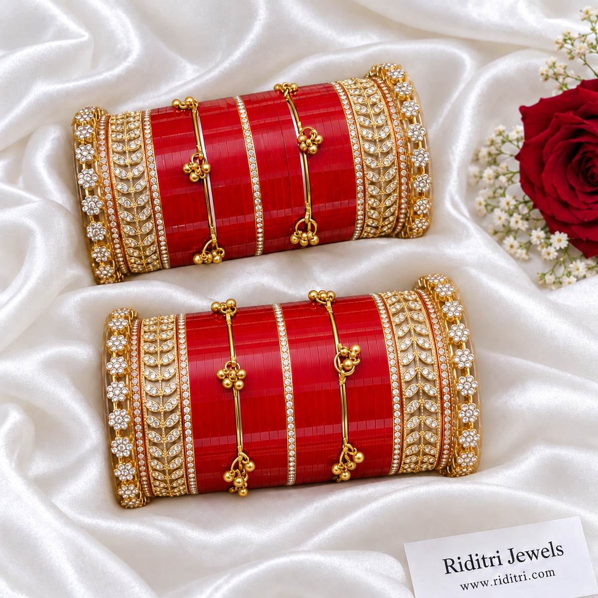Red Bridal Chooda Set with Ghungroo – ready-to-gift bridal chooda for Karwa Chauth and weddings, view 4