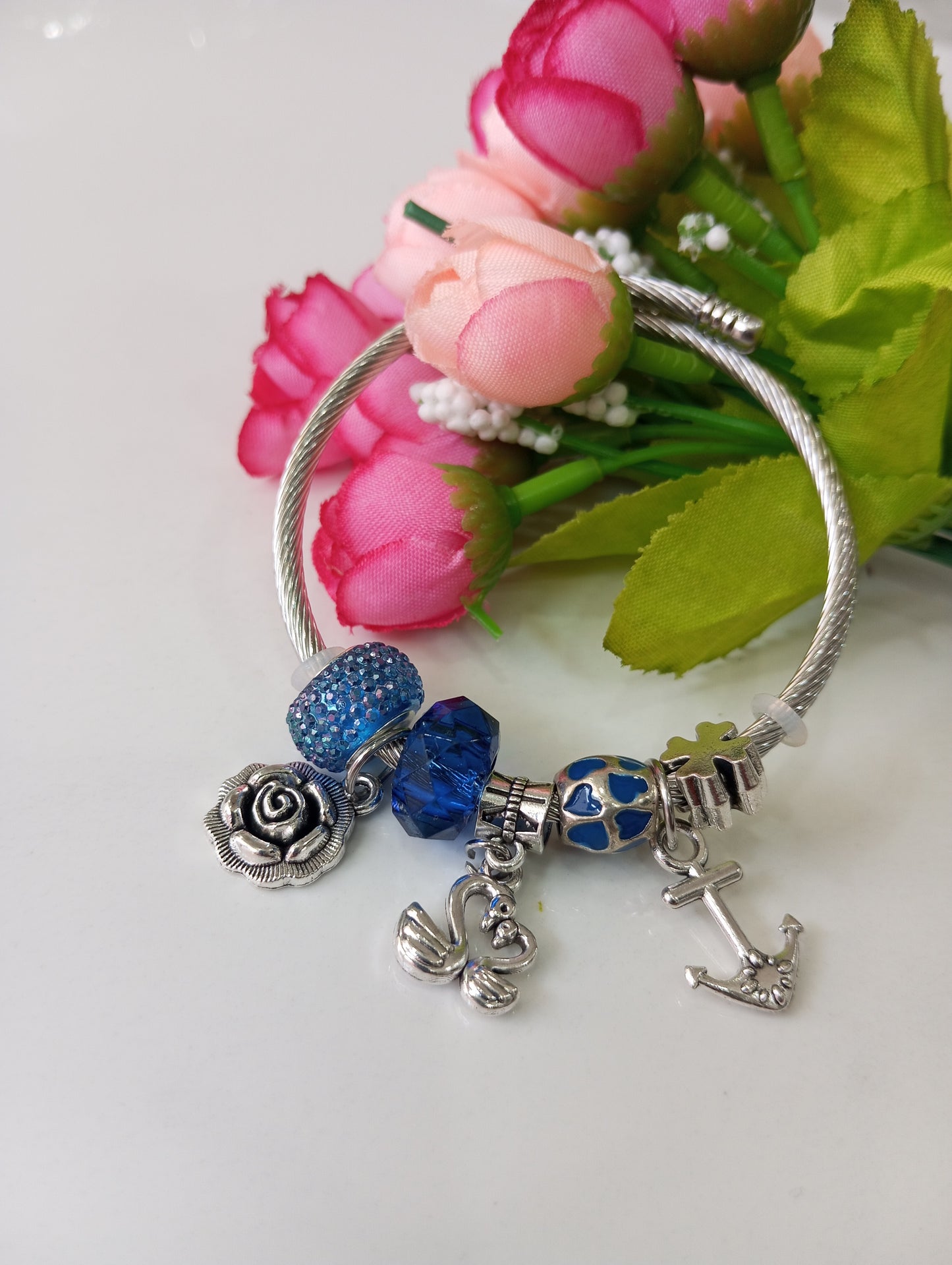 Adjustable Bracelet- Blue and Silver