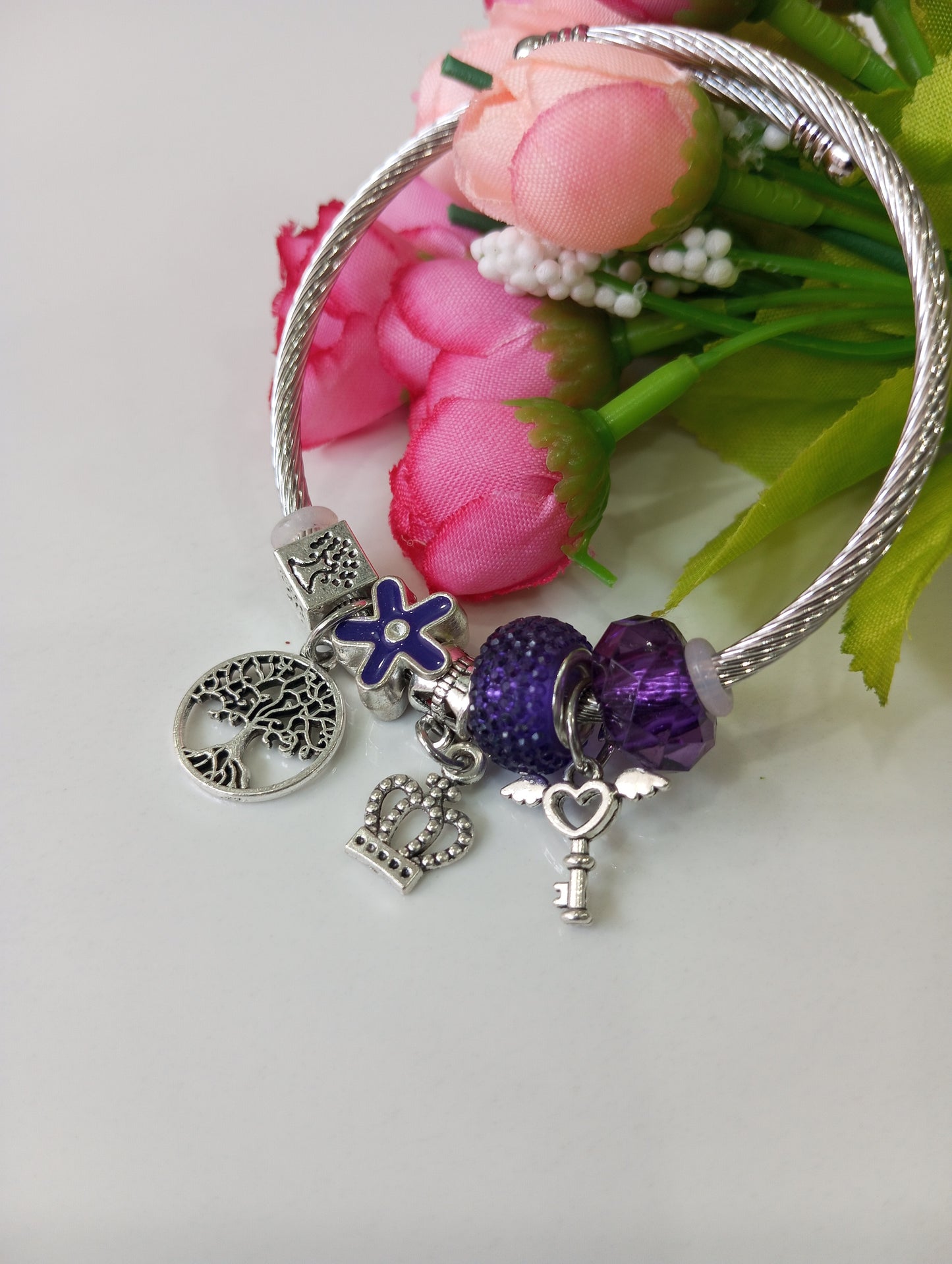 Adjustable Bracelet- Purple and Silver