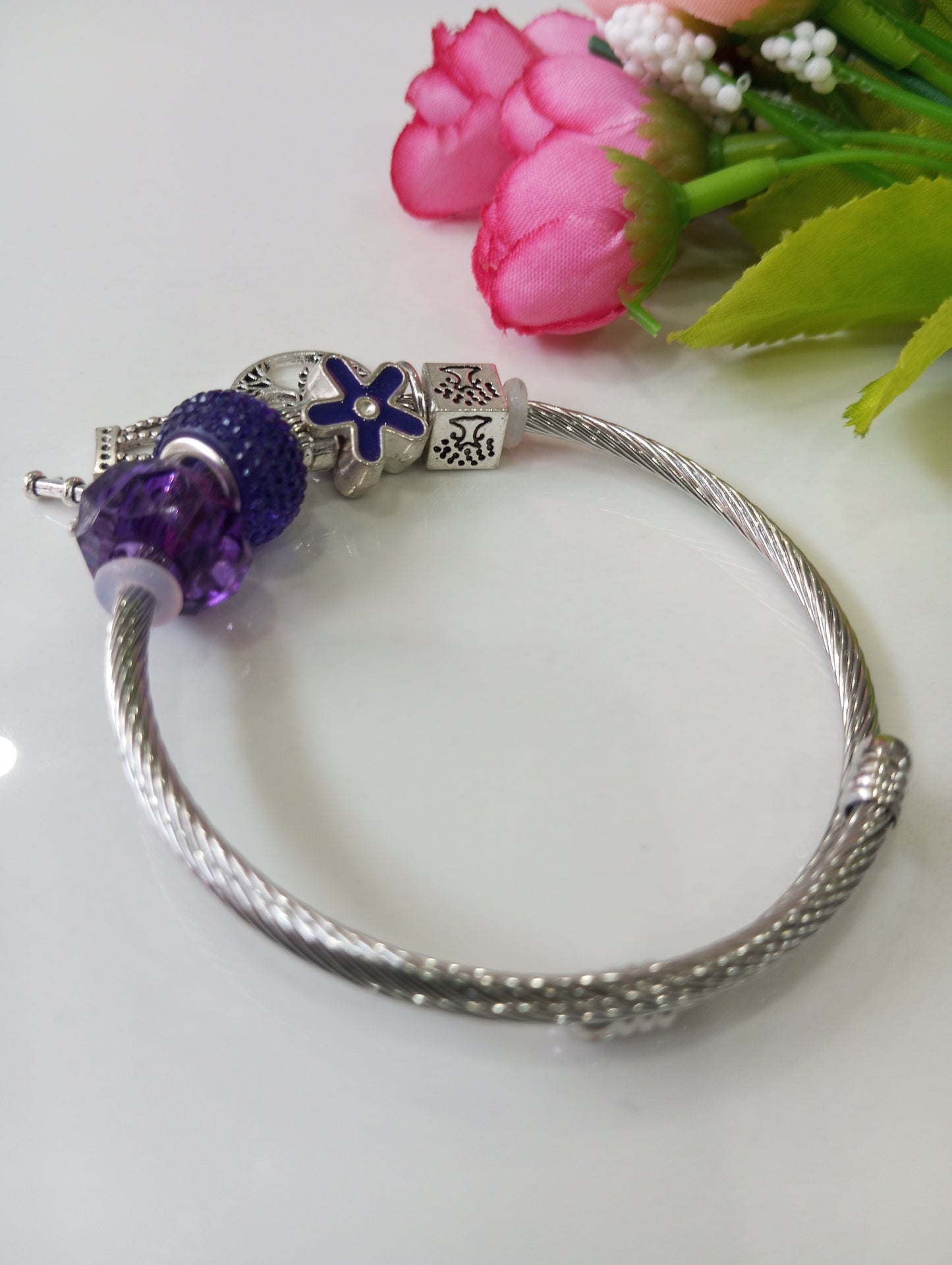 Adjustable Bracelet- Purple and Silver