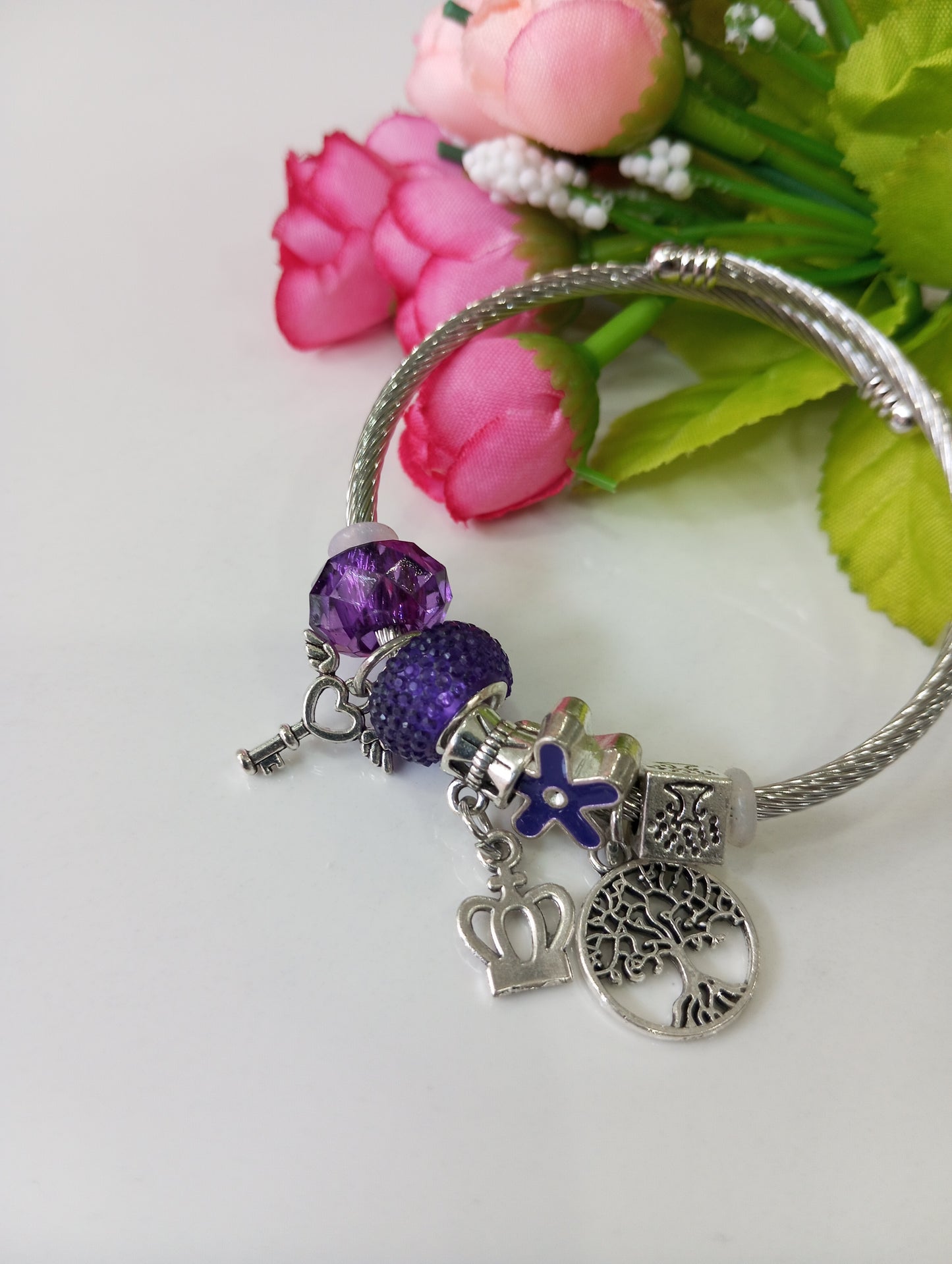 Adjustable Bracelet- Purple and Silver