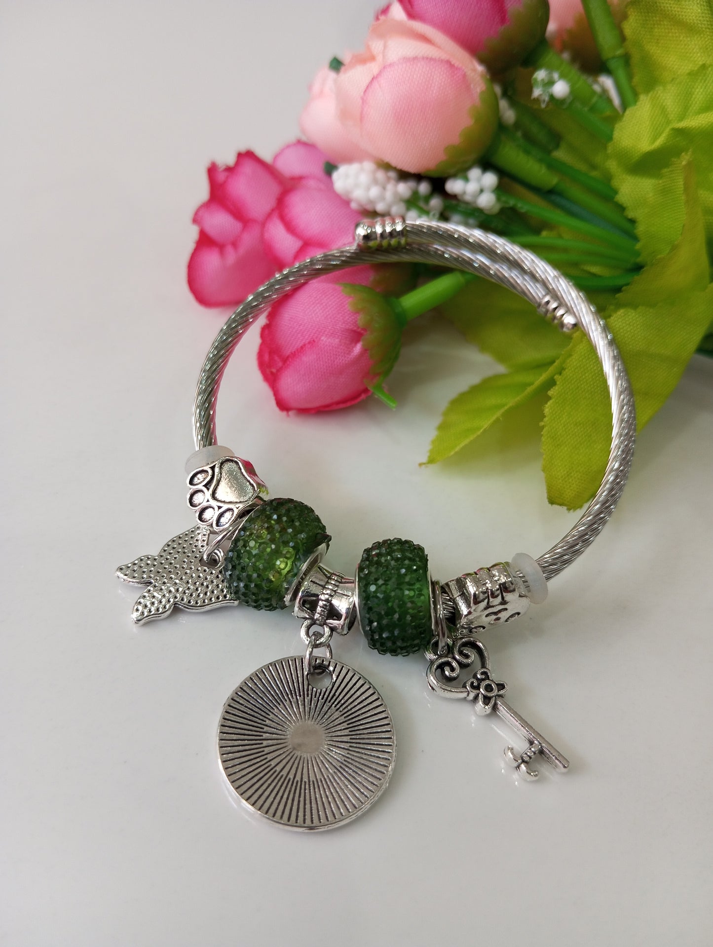 Adjustable Bracelet- Green and Silver