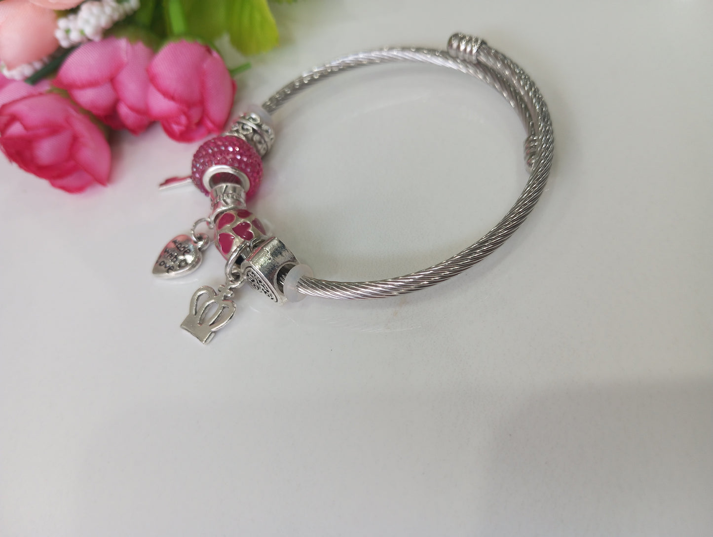 Adjustable Bracelet- Pink and Silver