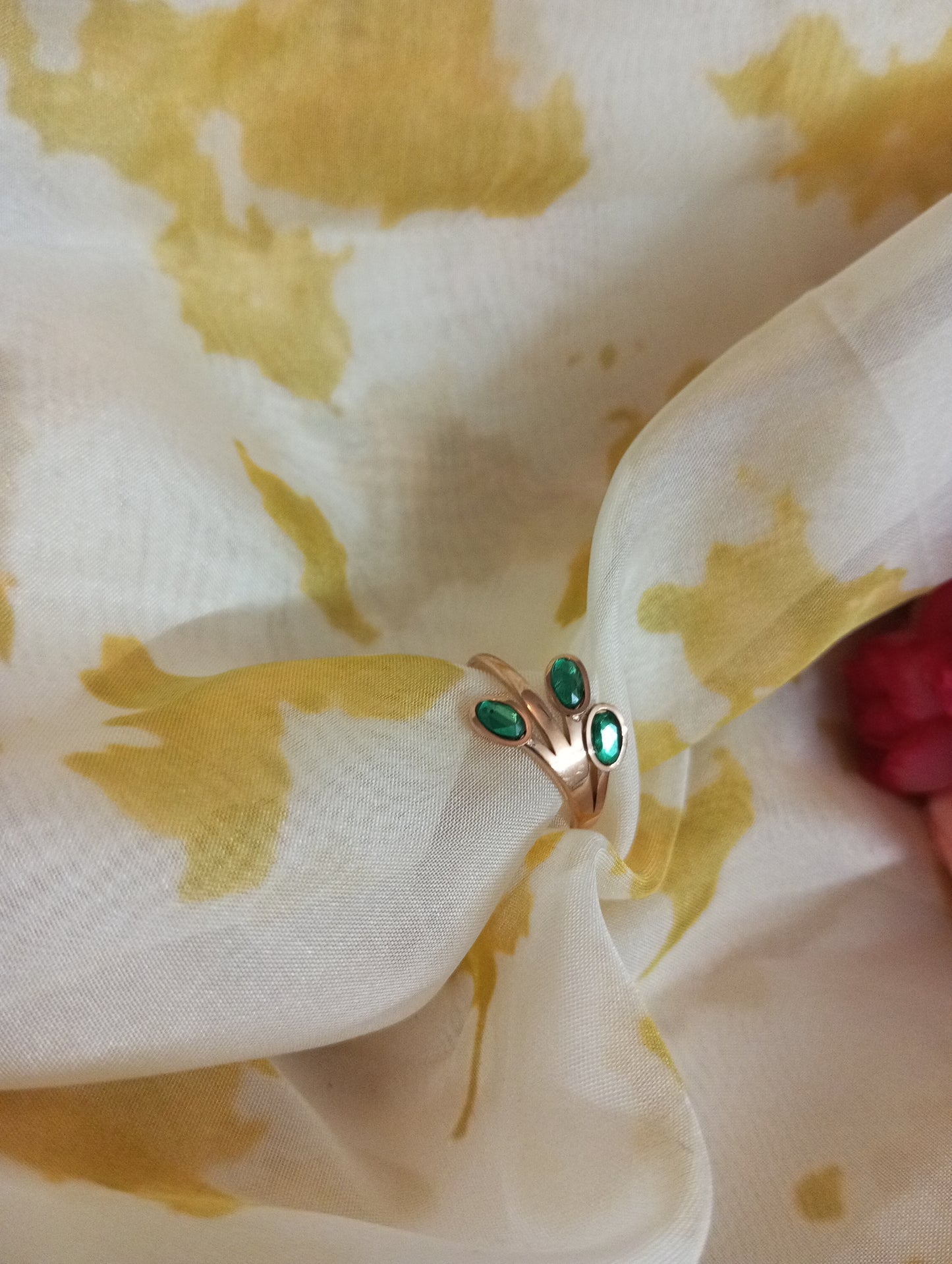 Anti Tarnish Rose Gold with Green Stones Ring