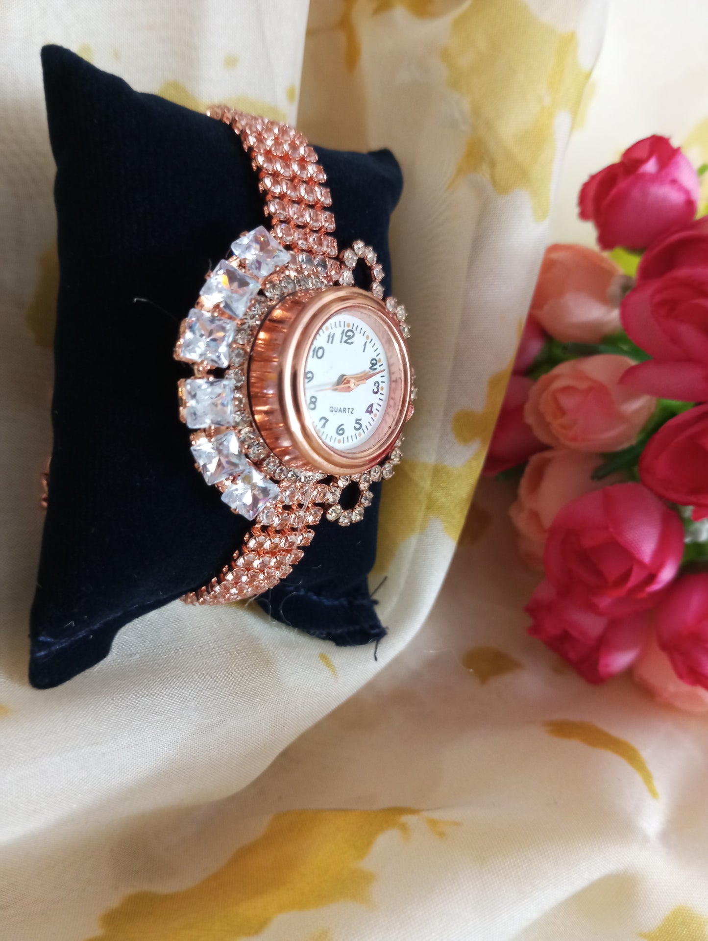 Quartz Stone Studded Rose Gold Watch