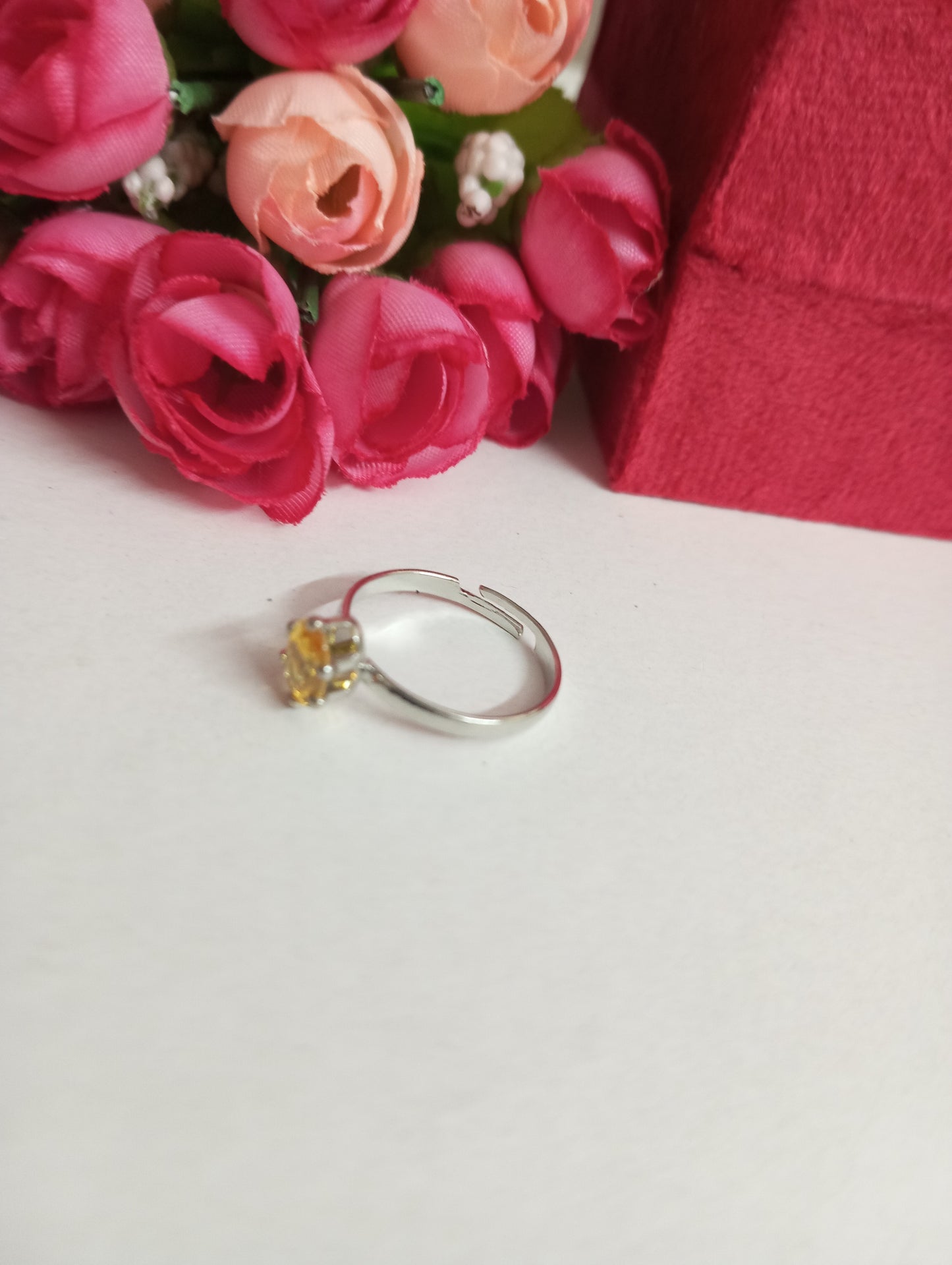 Oval Shape Stone Ring- Yellow and Silver Color
