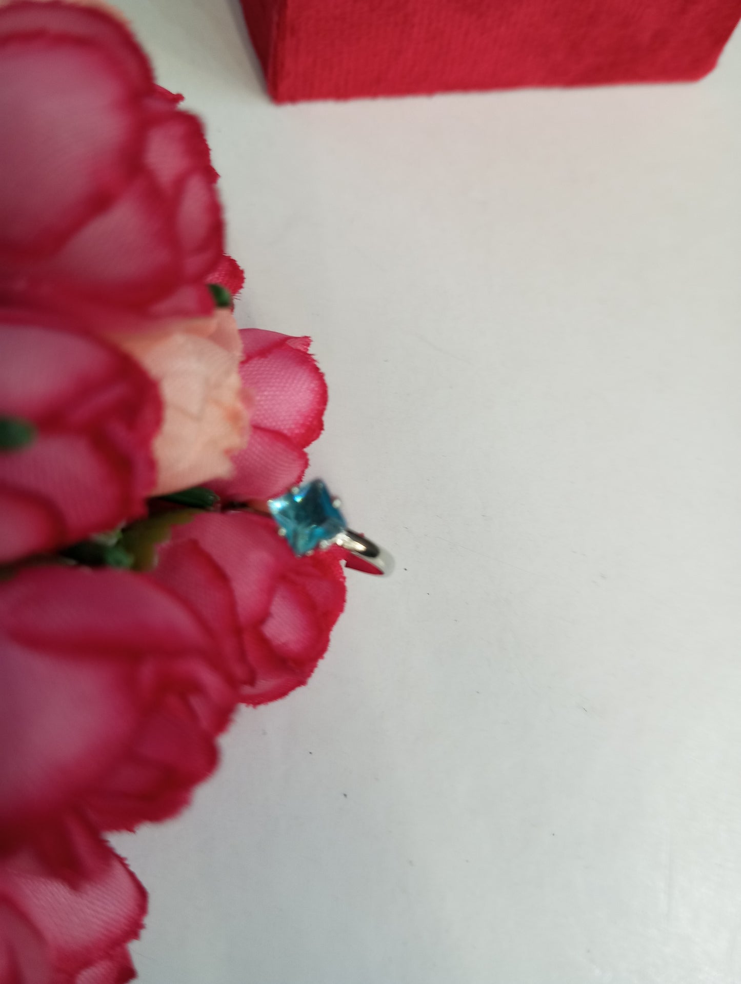 Square Shape Stone Ring- Sea Blue and Silver Color