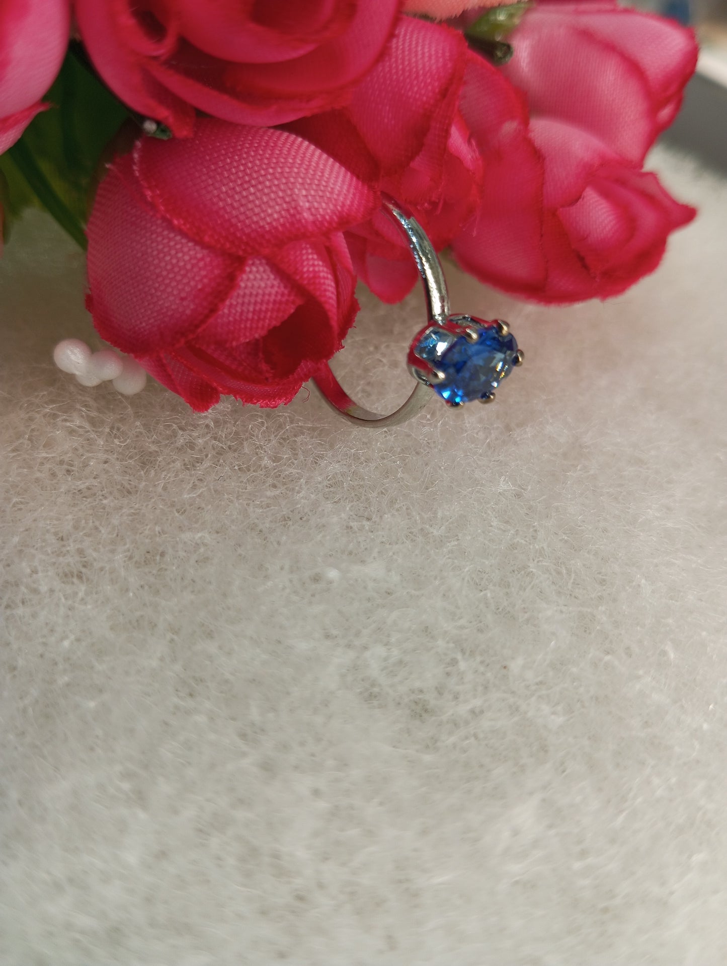 Oval Shape Stone Ring- Blue and Silver Color