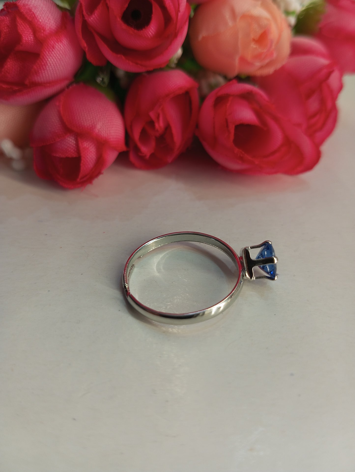 Square Shape Stone Ring- Blue and Silver Color