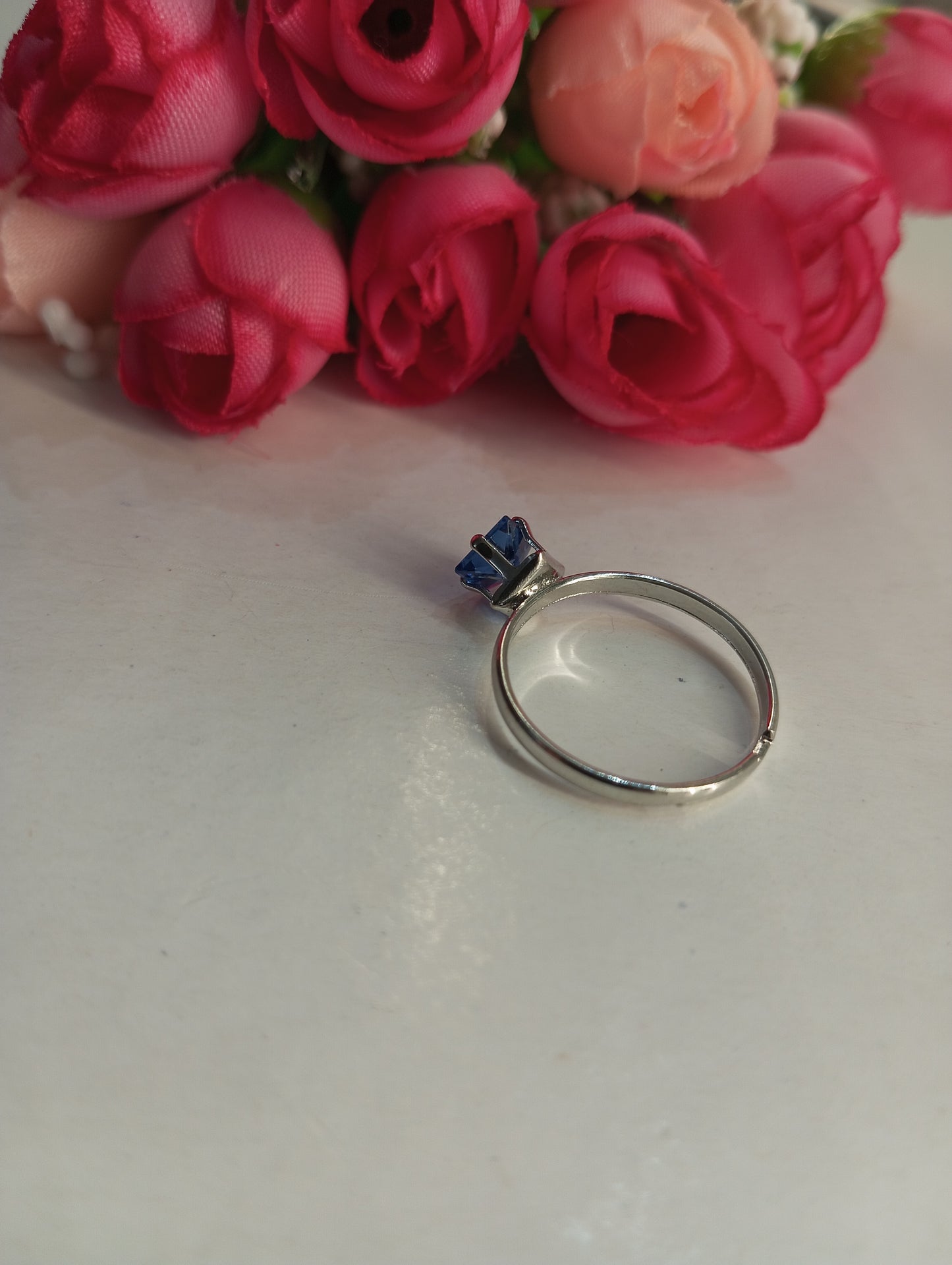 Square Shape Stone Ring- Blue and Silver Color