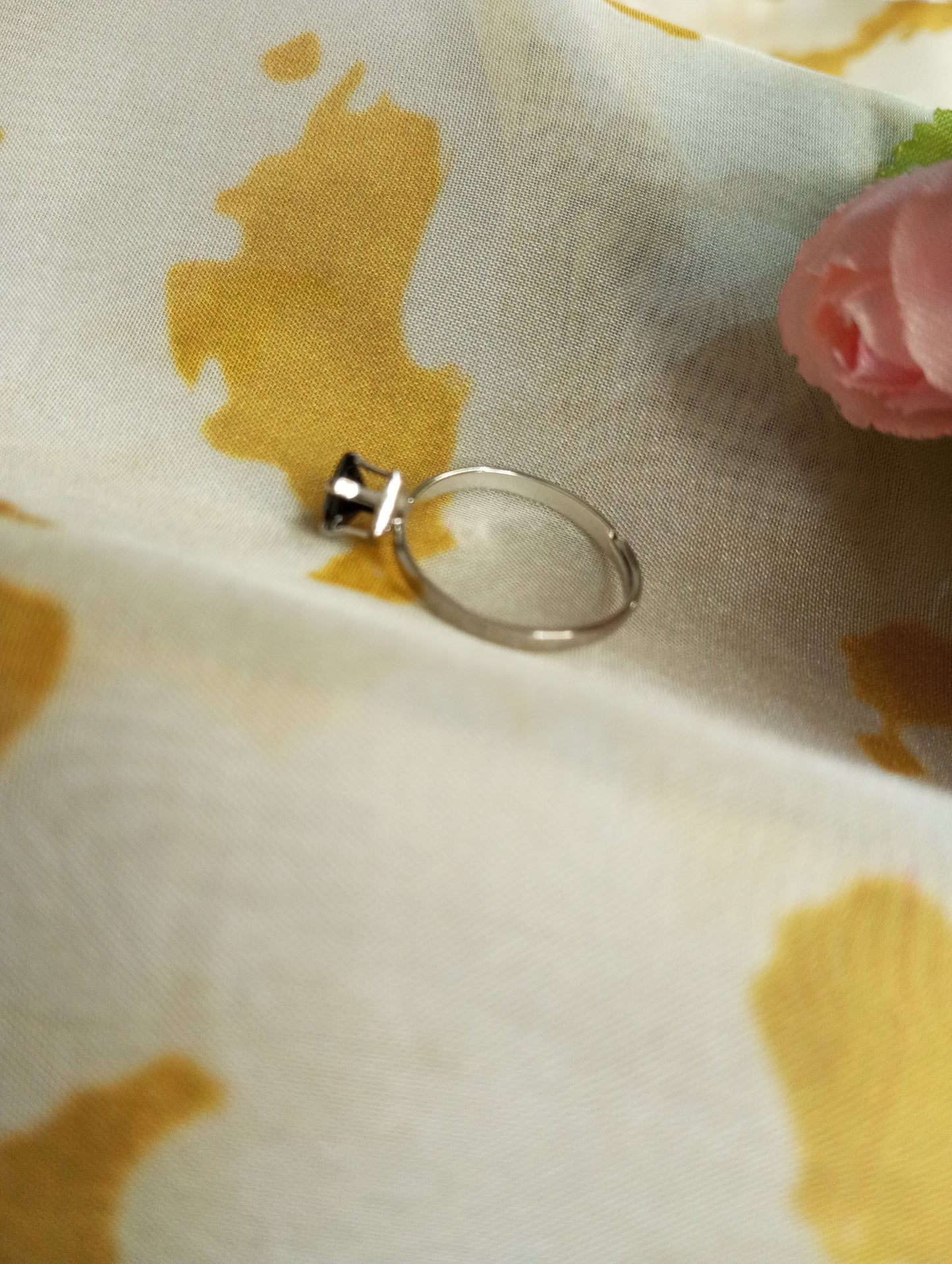 Square Shape Stone Ring- Black and Silver Color