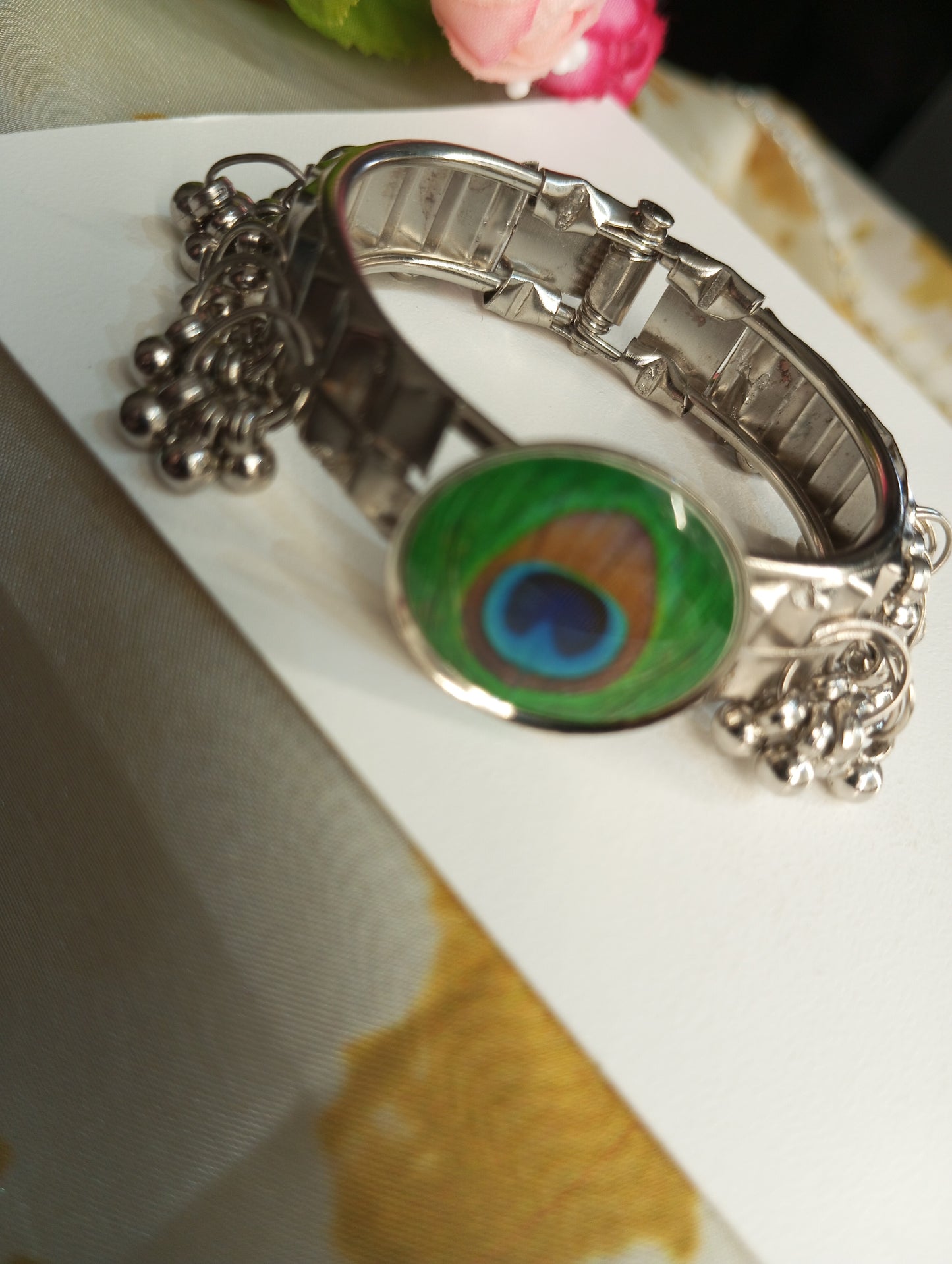 Kids Adjustable Peacock Bracelet- Silver Color