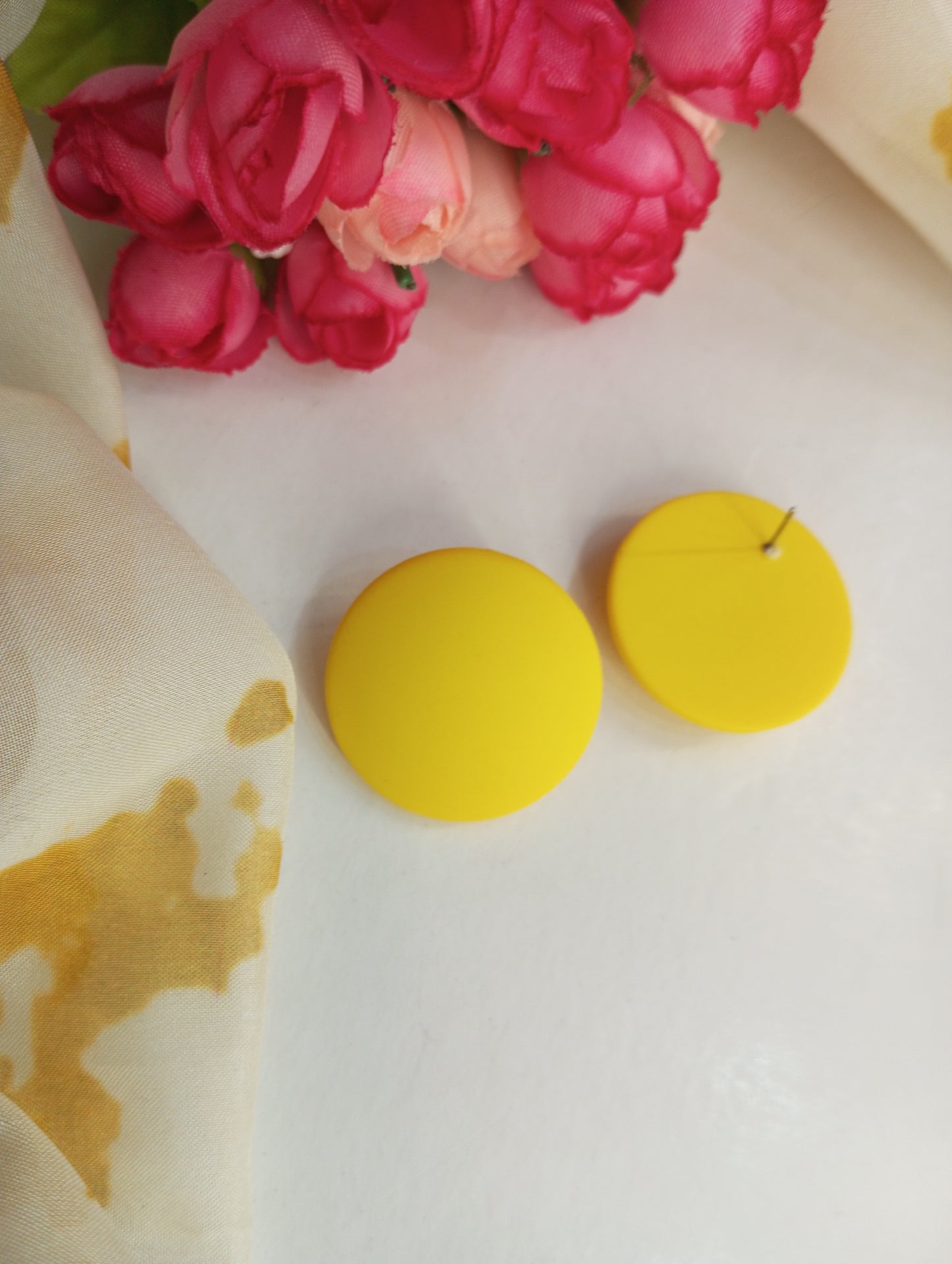 Round Shaped Matte Finish Studs Earrings- Yellow