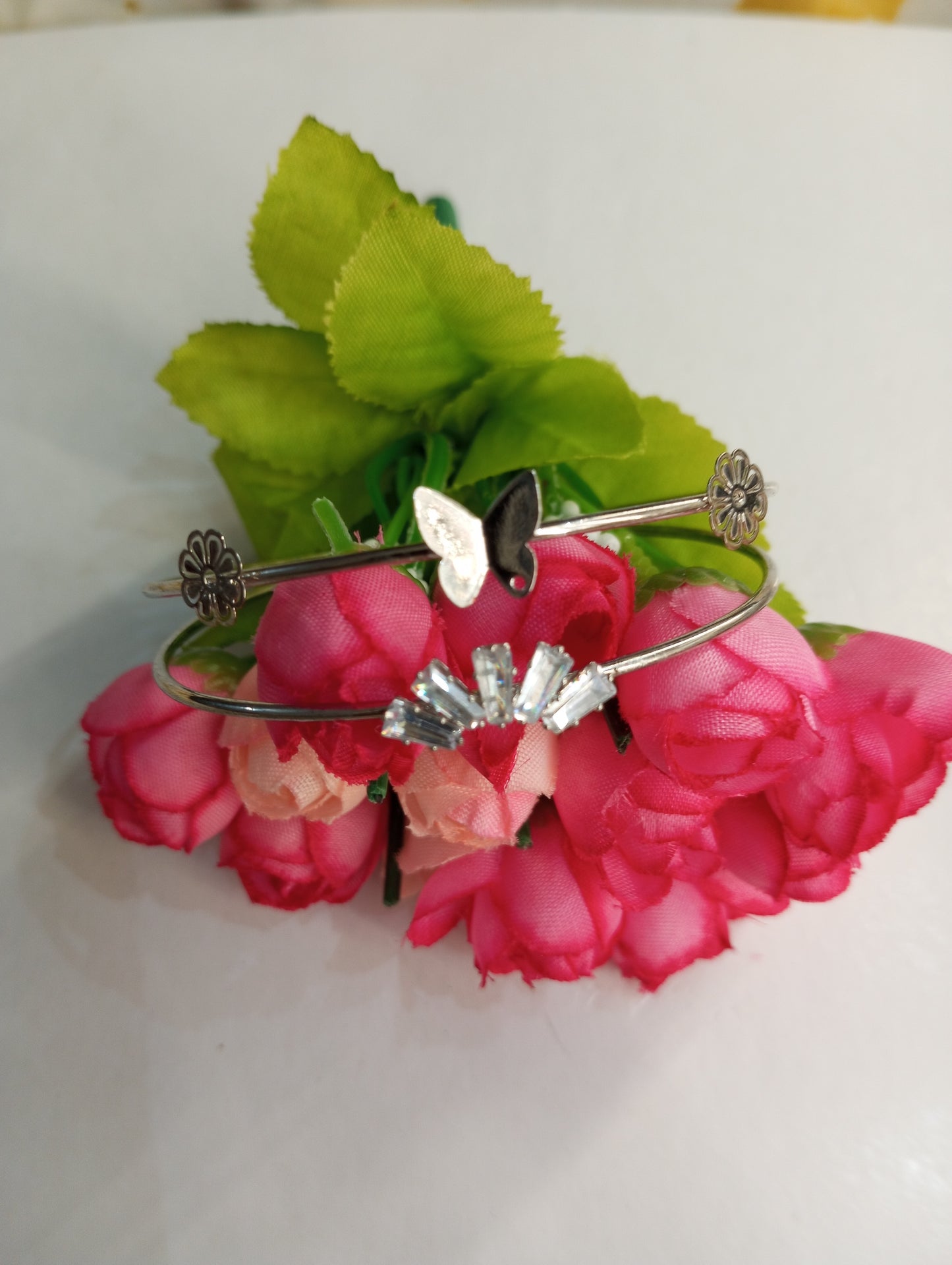 Butterfly and Flowers Silver Adjustable Bracelet