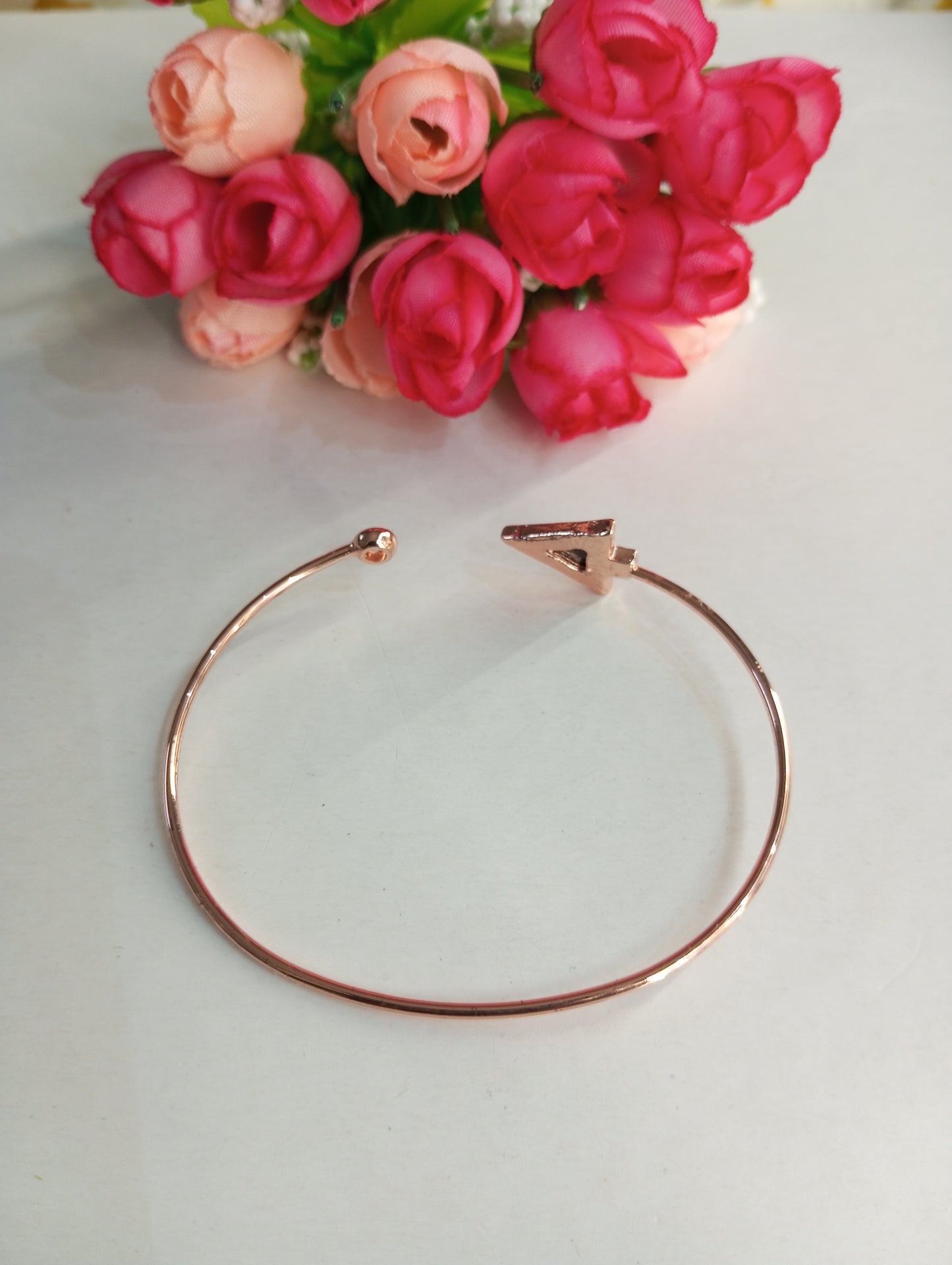 Black Triangle and Single Small Stone Rose Gold Adjustable Bracelet