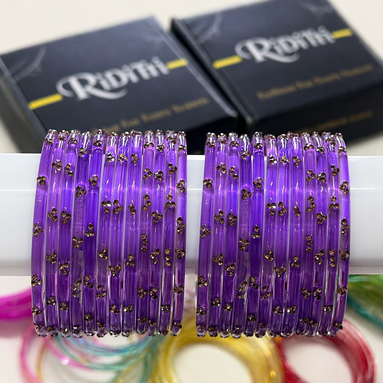 Viral Raindrop Ghungru Glass Bangles-Purple