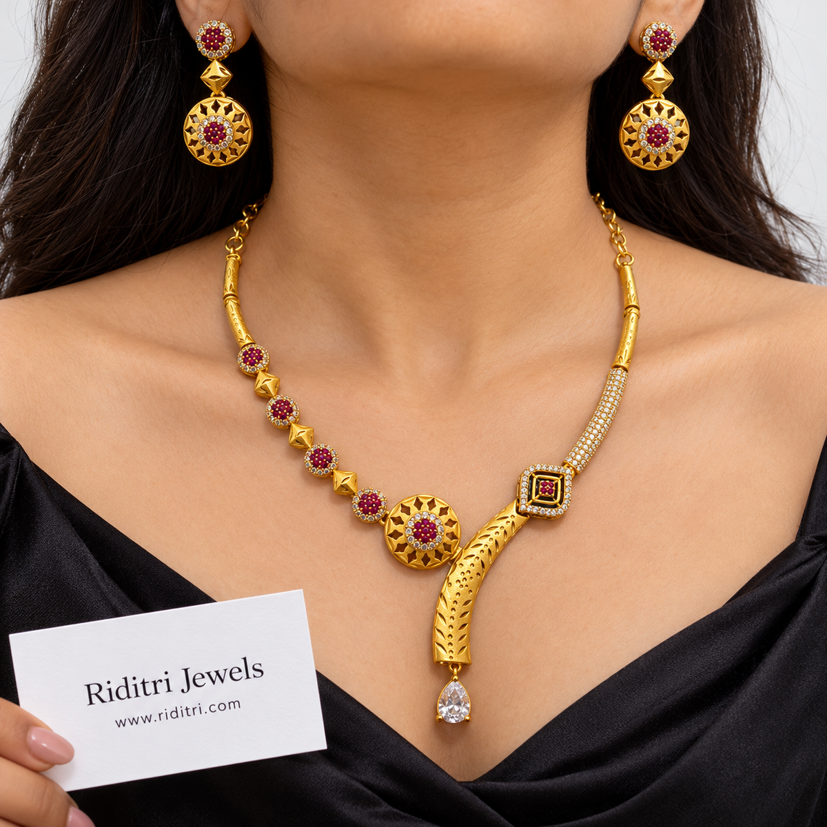 Kesar Gold Plated Ruby Necklace Set