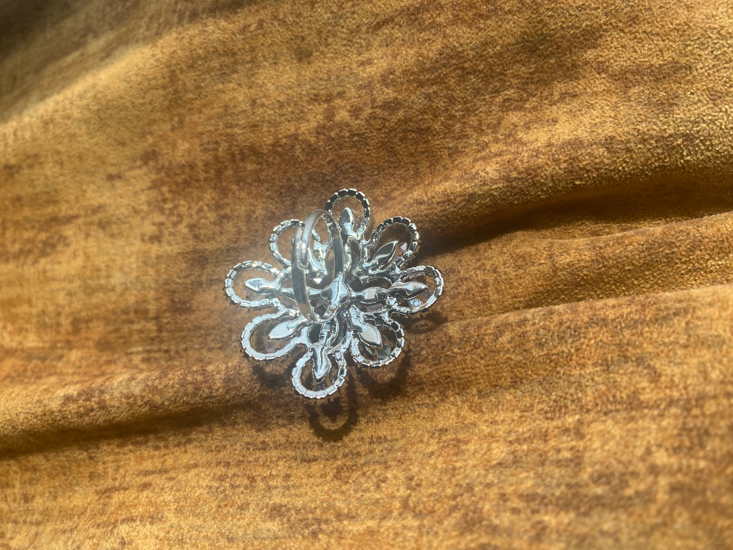 Adjustable American Diamond Cocktail Ring- Pink and Mint Green Pastel Colors with Silver Touch Medium Size
