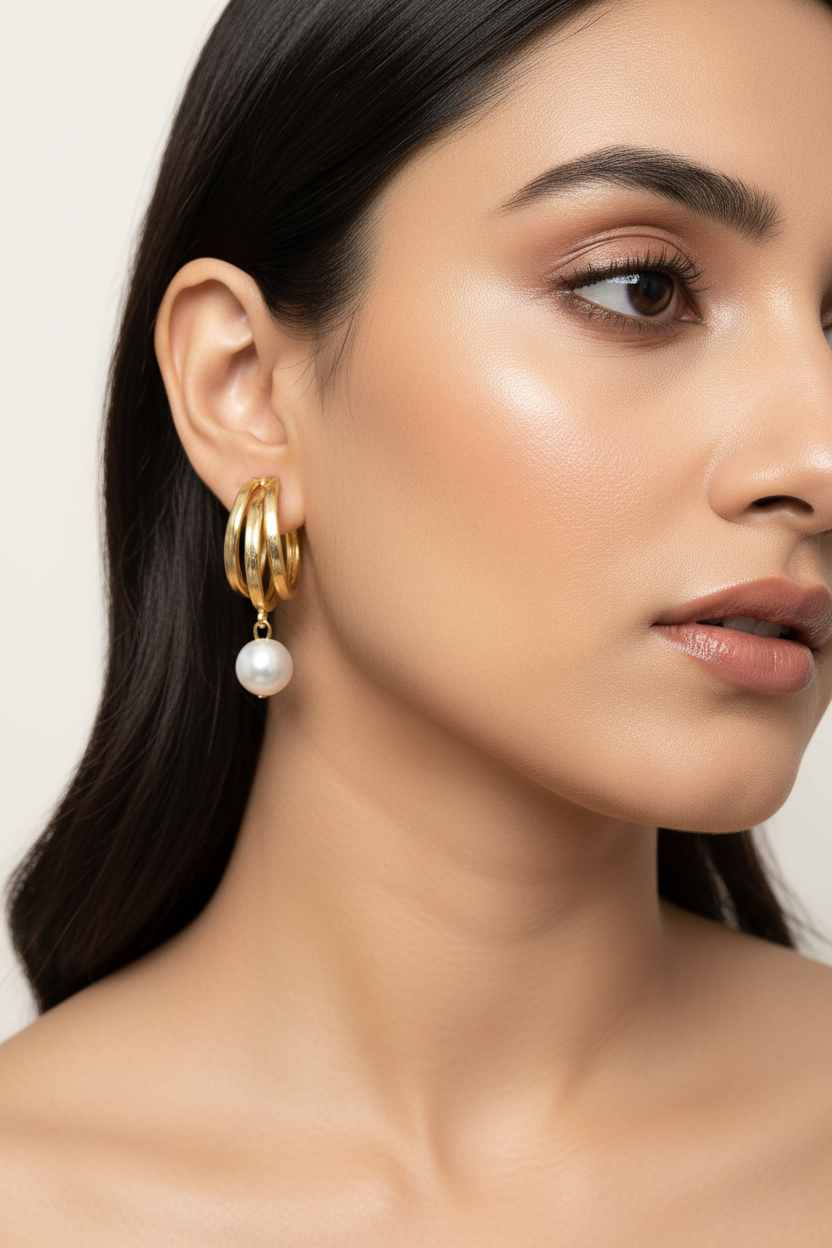 2 Hoops Pearl Earrings Combo