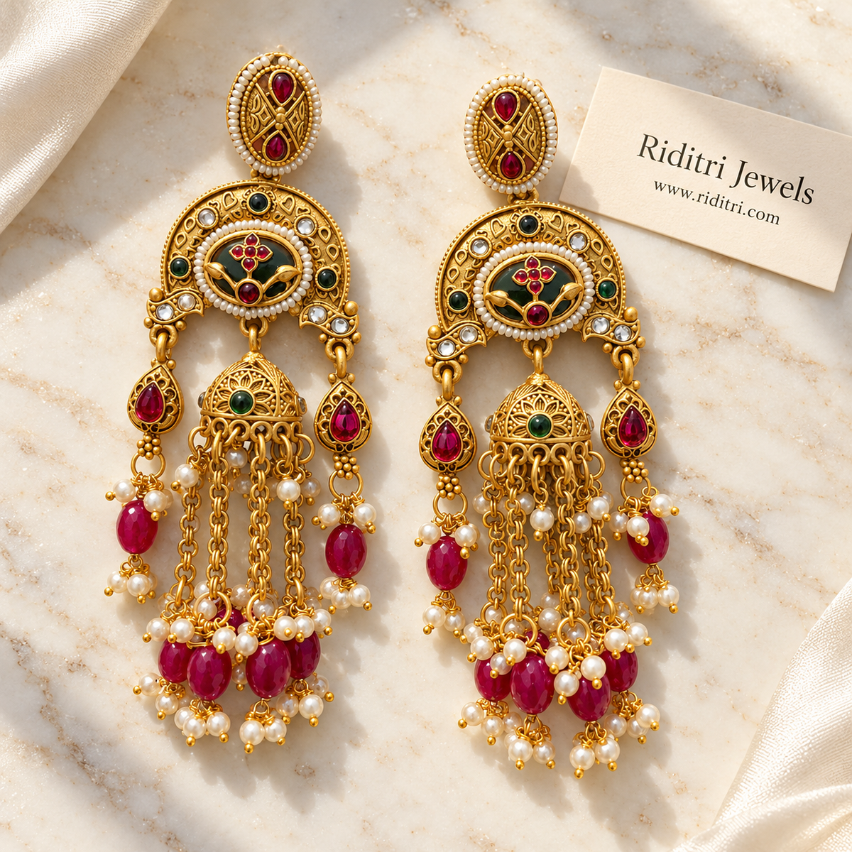 Shringaar Lightweight Copper Jhumka Earrings – Ruby & Green