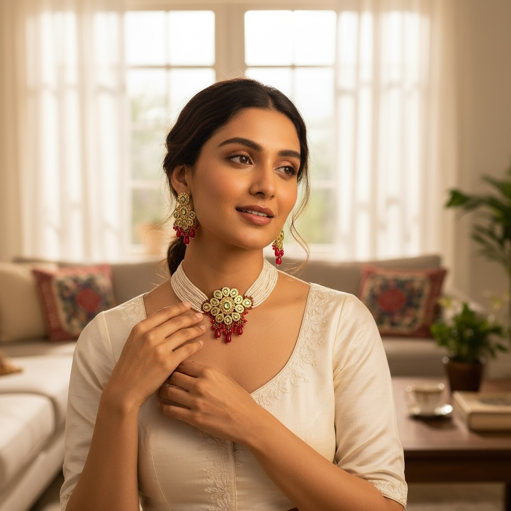 Flourish Kundan Red Choker Necklace