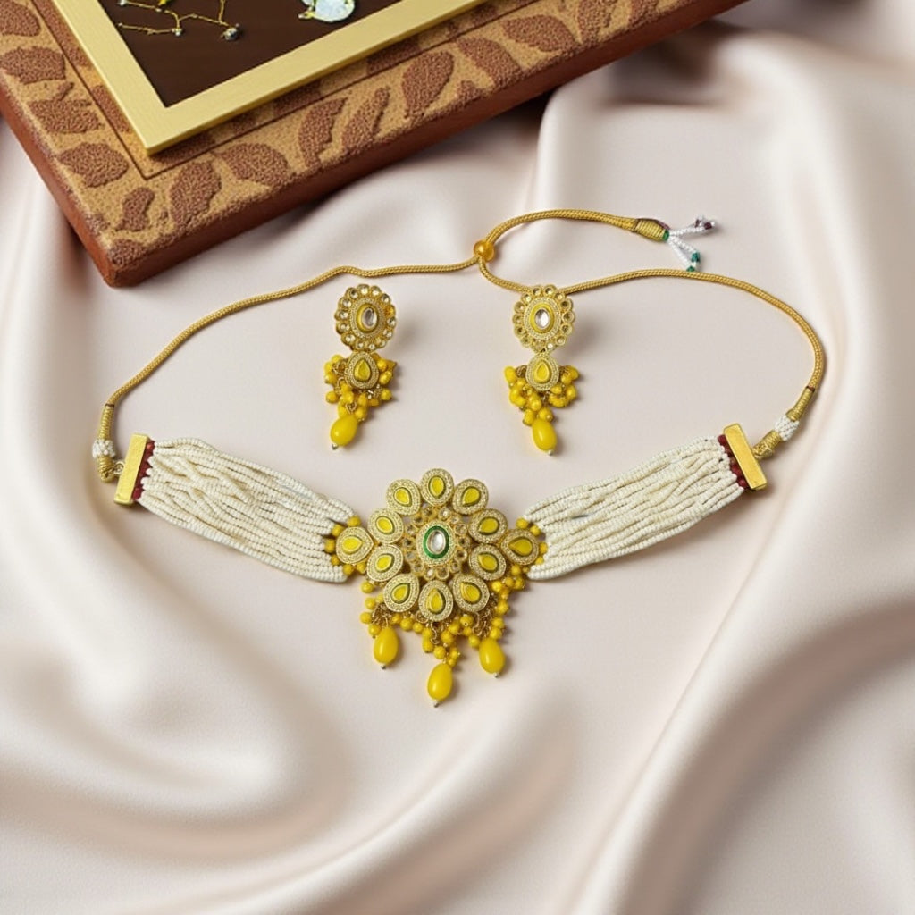 Flourish Kundan Yellow Choker Necklace