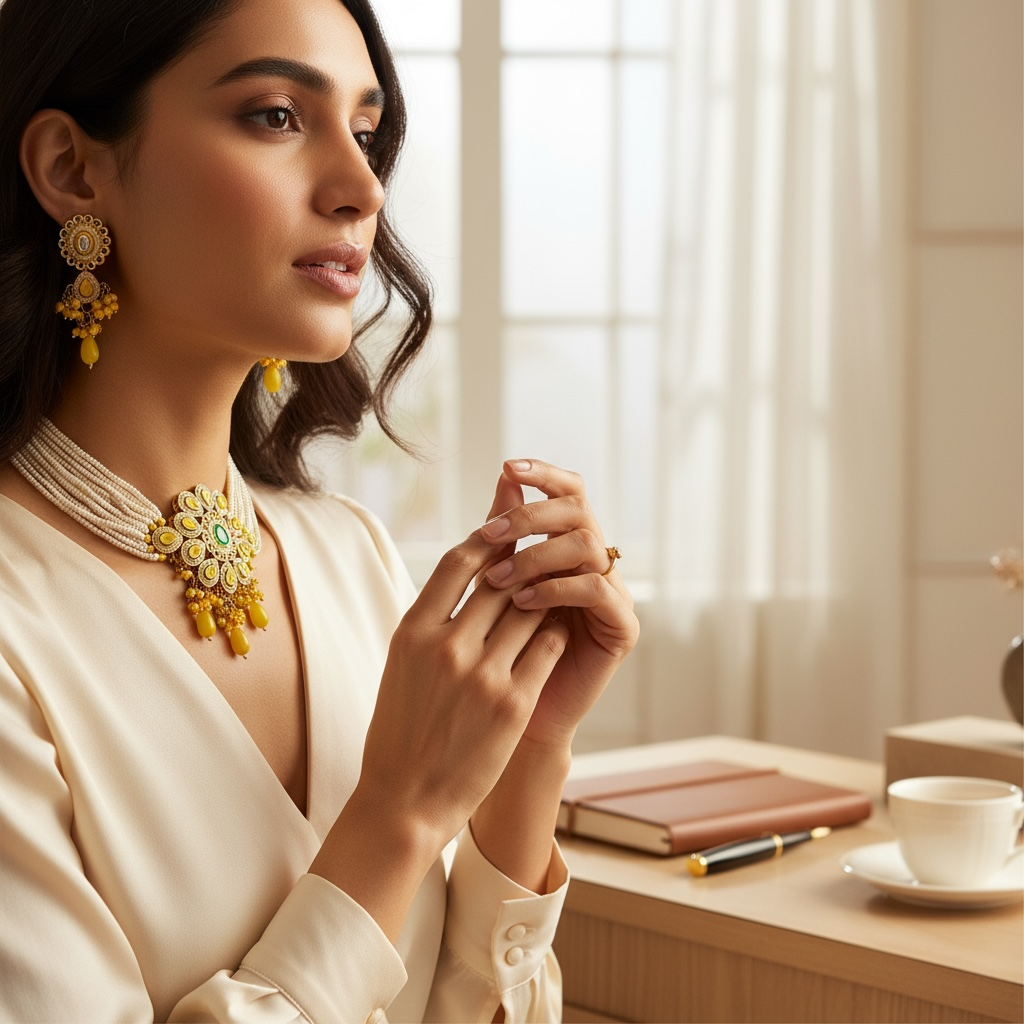 Flourish Kundan Yellow Choker Necklace