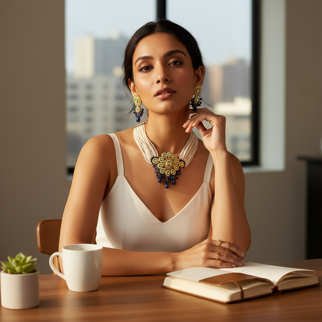 Flourish Kundan Blue Choker Necklace