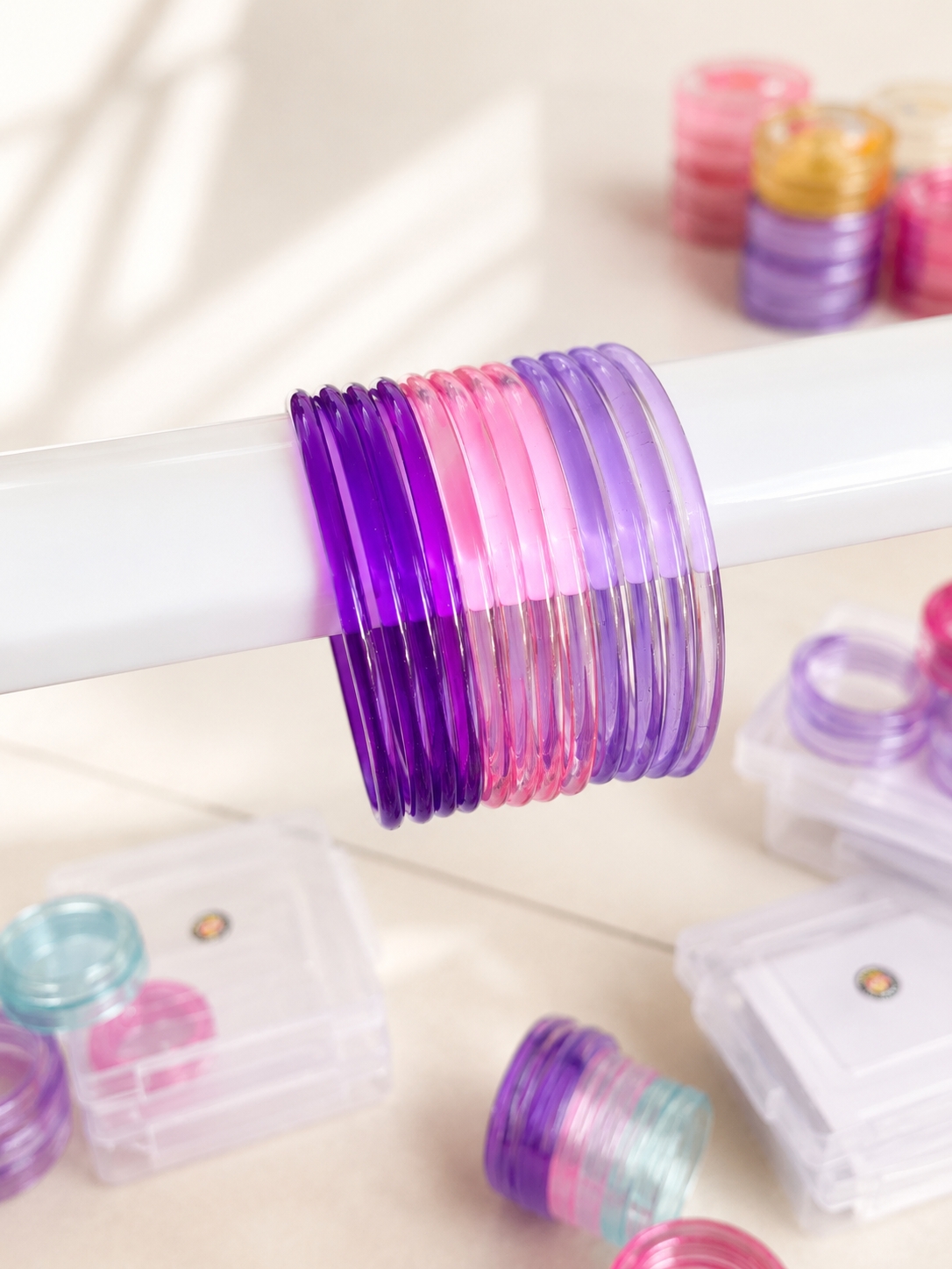Viral Jelly Glass Bangles-Light Purple Set