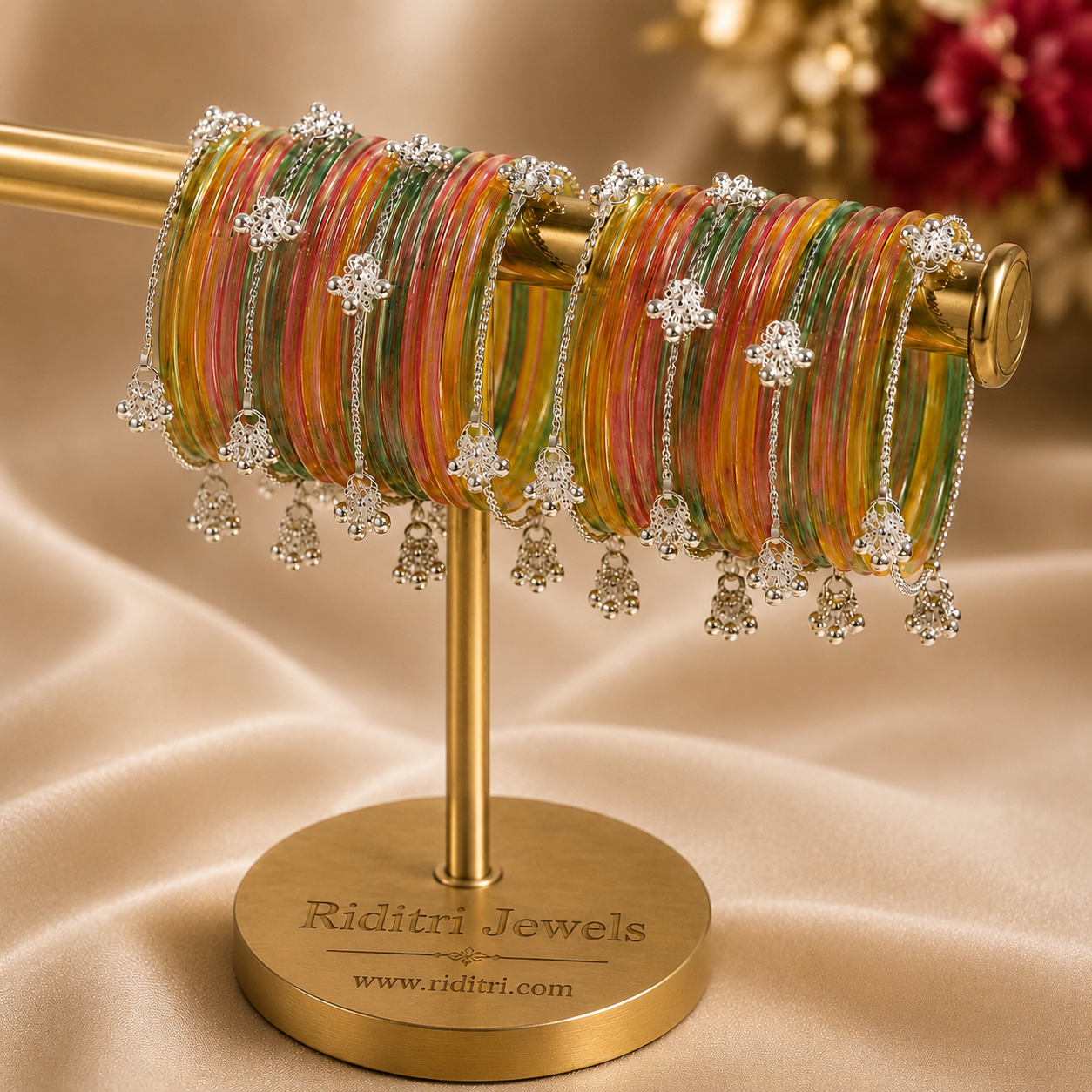 Viral Multicolor Jelly Glass with Silver Ghungroo Bangles