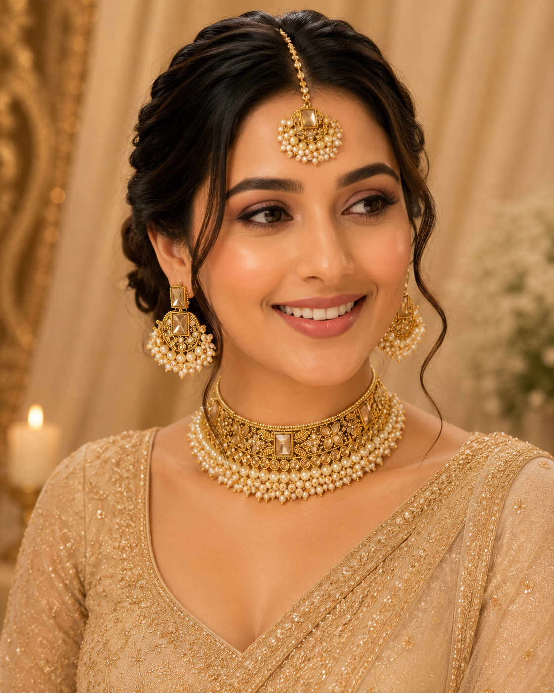 Copper Base Pearl Work Necklace Set