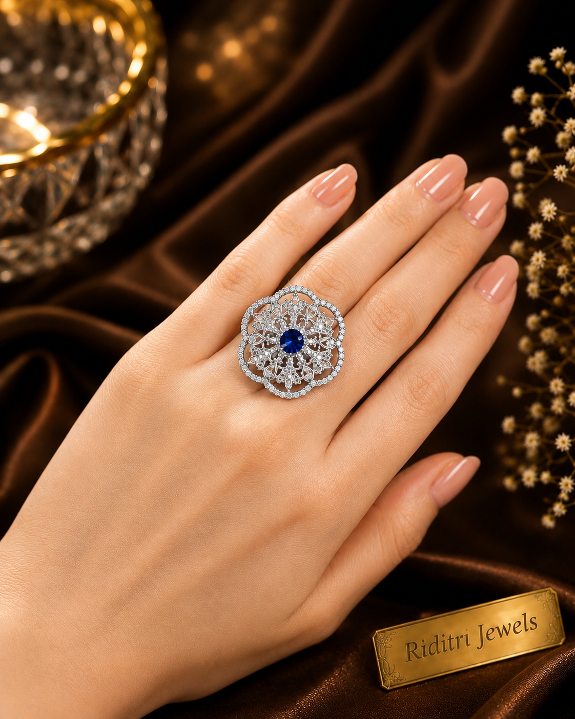Adjustable Victoria Blue Cocktail Ring