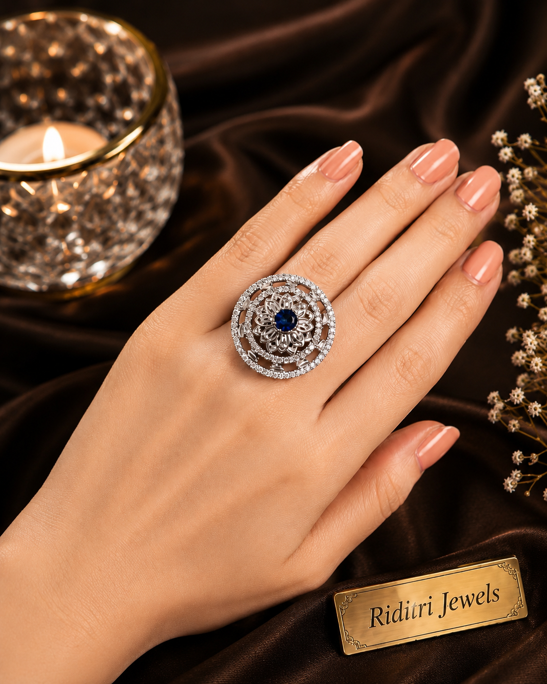 Adjustable Blue Cocktail Ring