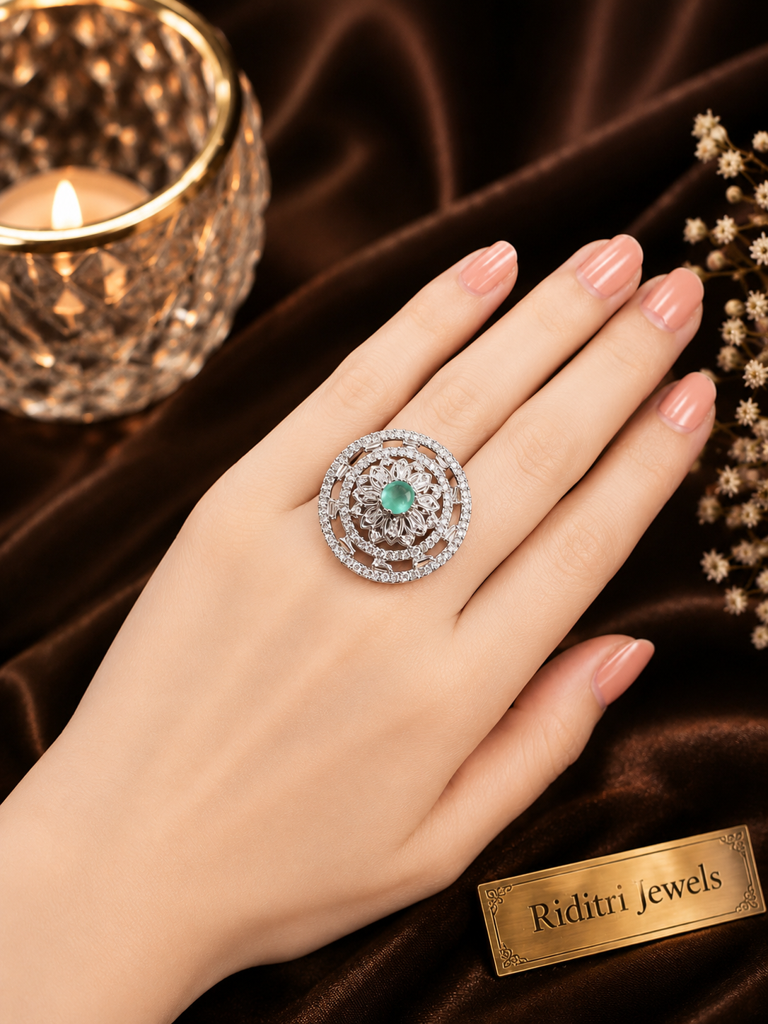 Adjustable Mint-Green Cocktail Ring