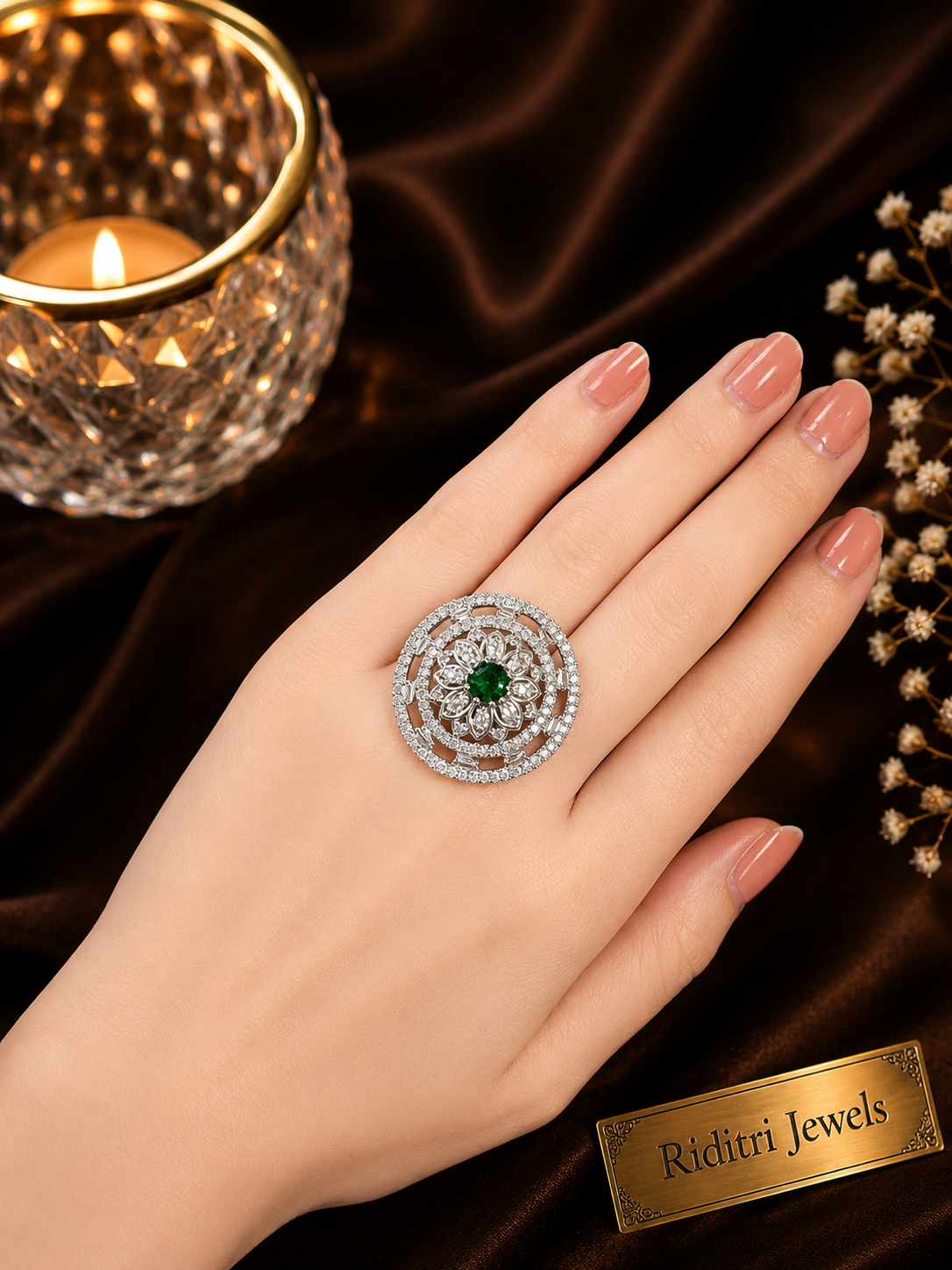 Adjustable Green Cocktail Ring
