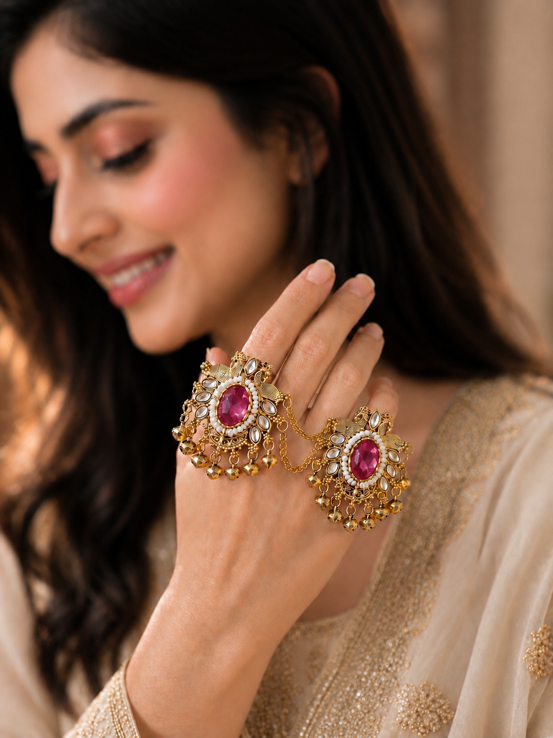 Adjustable Pink Kashmiri Ring